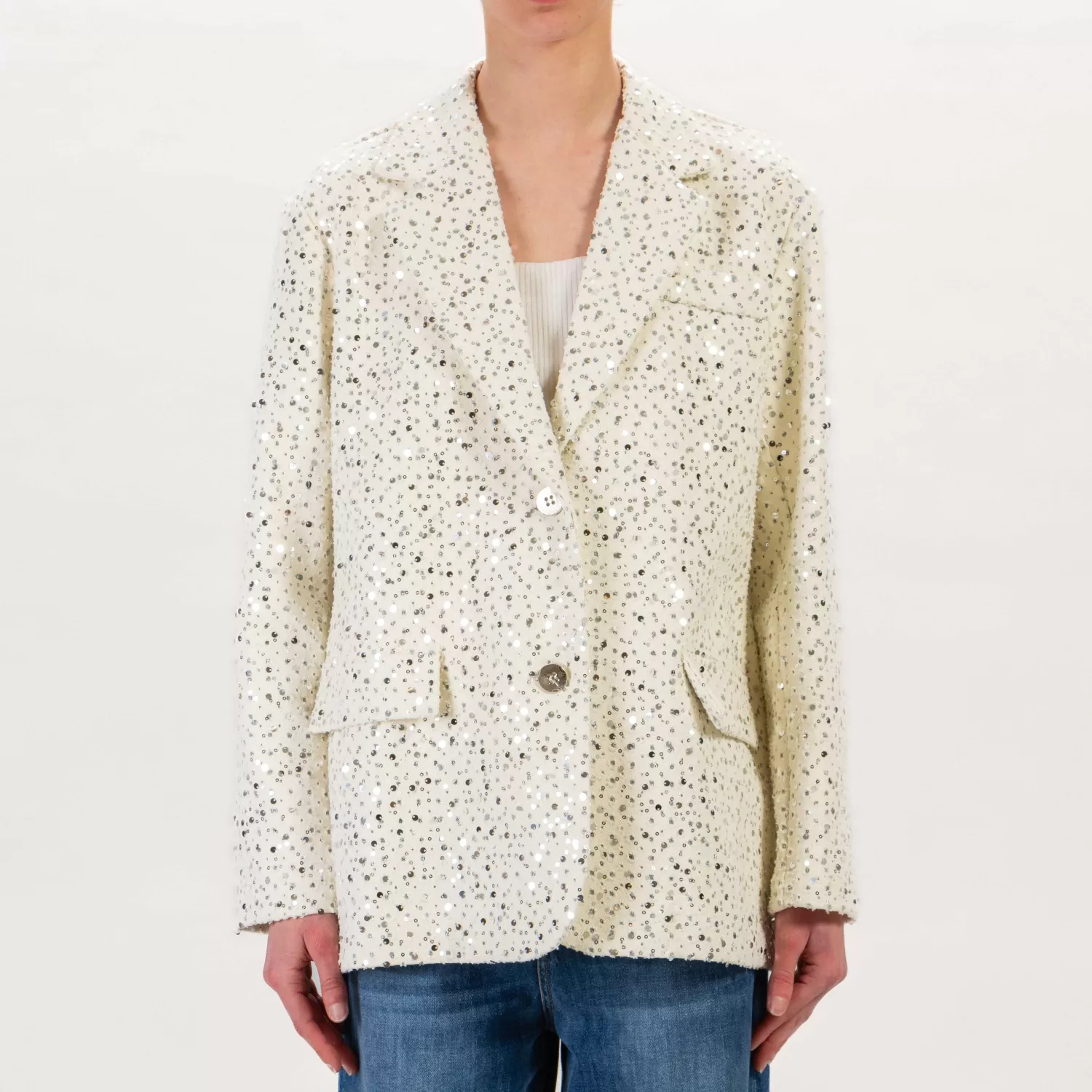 Discount White Mood Haveone-Giacca Paillettes Spacchi Laterali - Latte