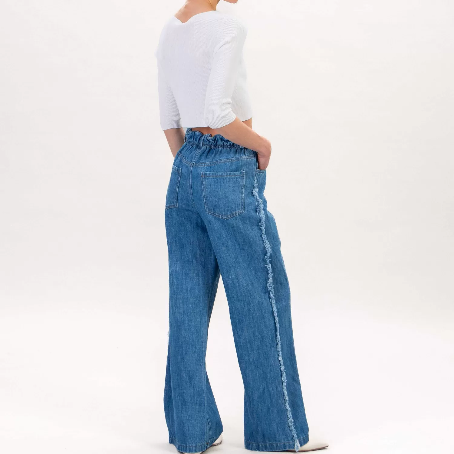 Flash Sale White Mood Haveone-Pantalone Chambray Elastico In Vita - Denim