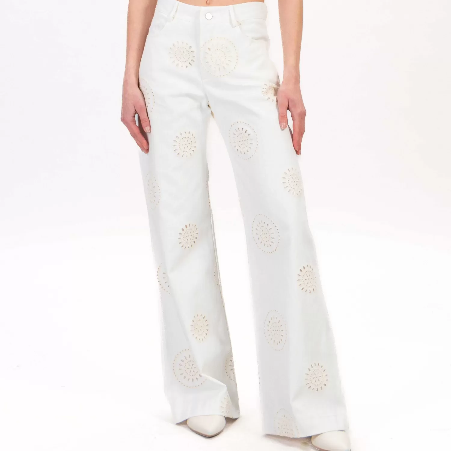 Flash Sale White Mood Haveone-Pantalone Con Ricami - Latte