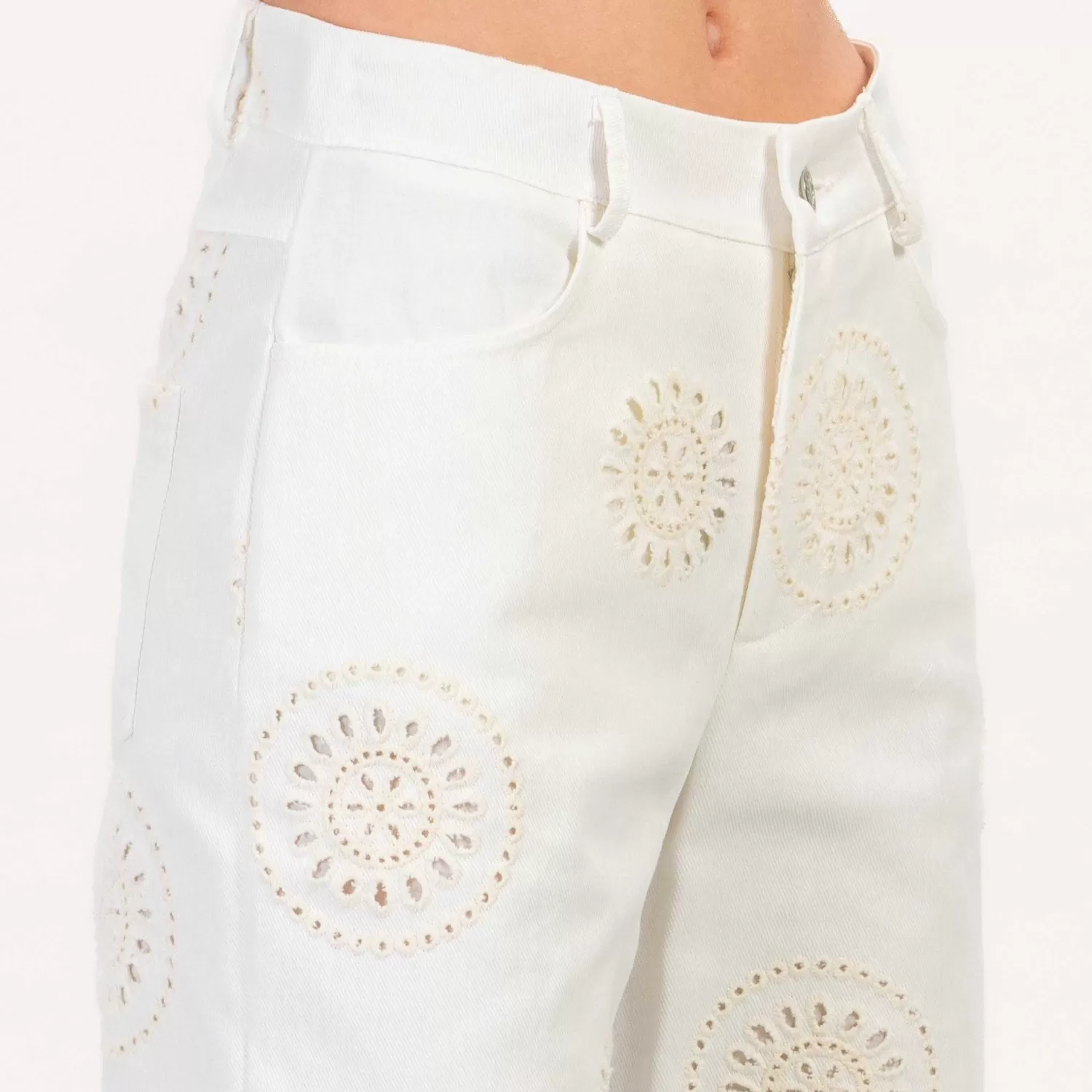 Flash Sale White Mood Haveone-Pantalone Con Ricami - Latte