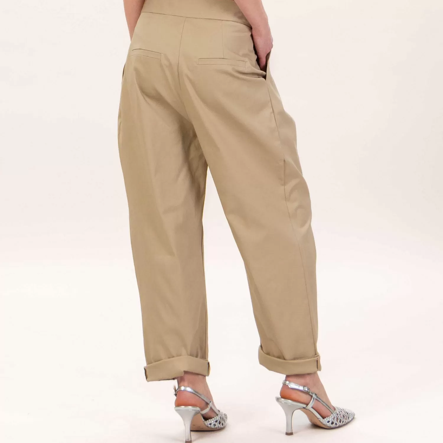 Clearance White Mood Haveone-Pantalone Cotone Elasticizzato Con Pinces - Beige