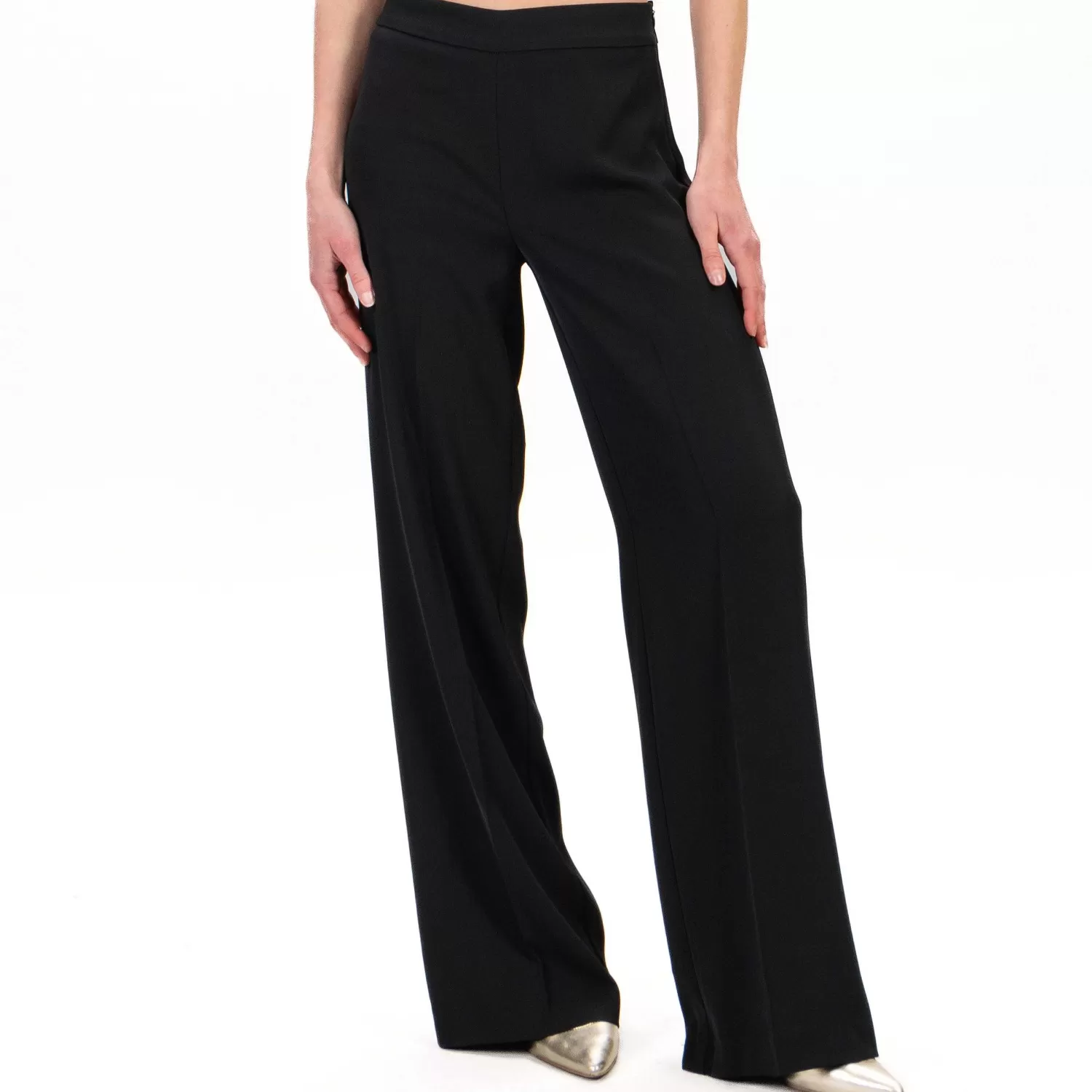 Shop White Mood Haveone-Pantalone Crepe Elastico Dietro - Nero