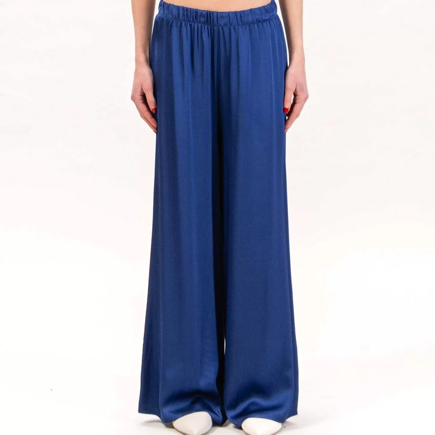 Store White Mood Haveone-Pantalone Elastico In Satin - Blu Notte