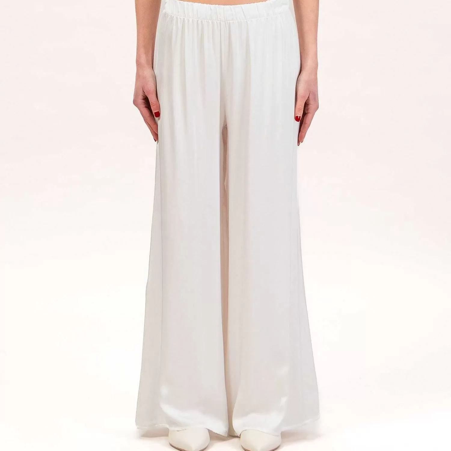 Outlet White Mood Haveone-Pantalone Elastico In Satin - Latte