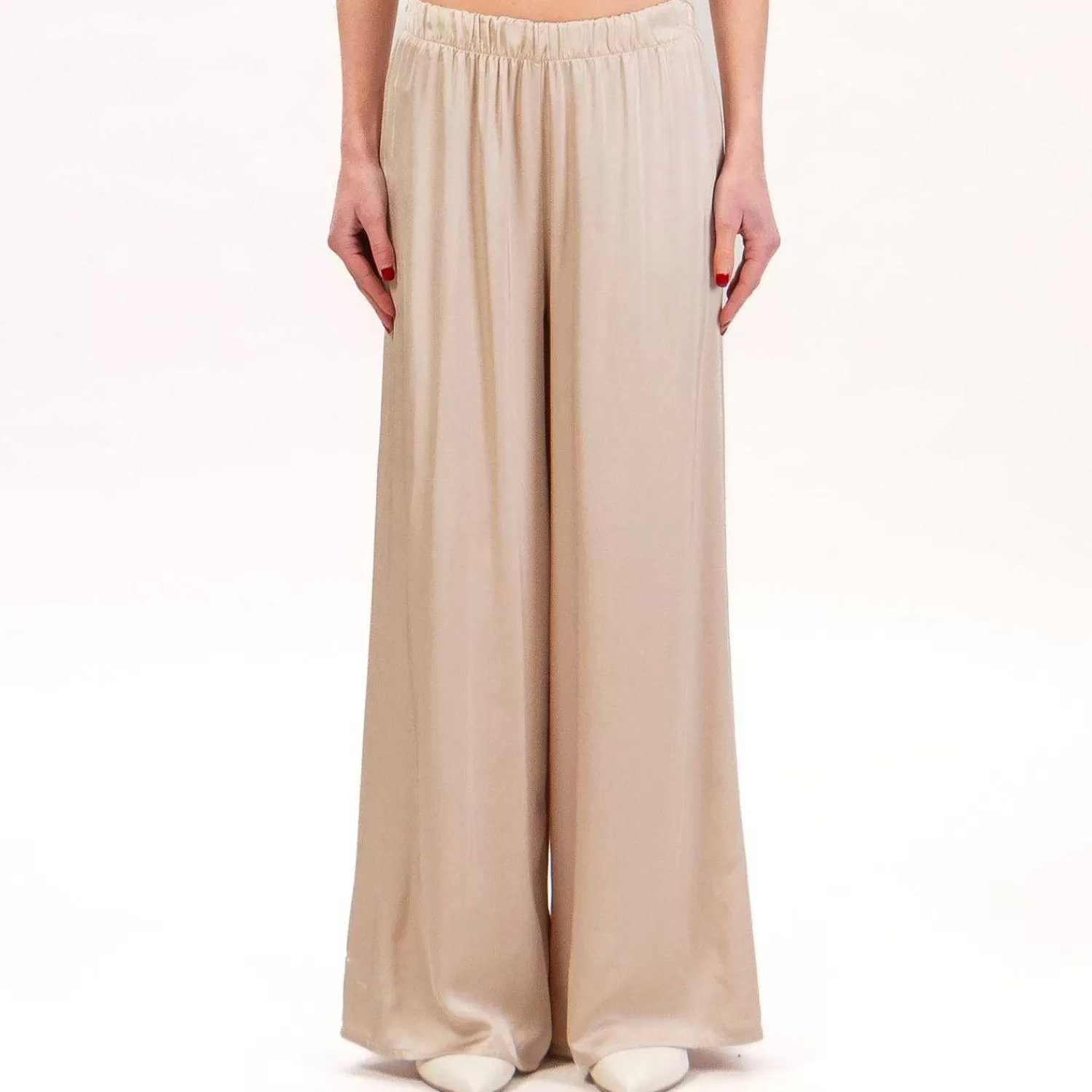 Online White Mood Haveone-Pantalone Elastico In Satin - Sand