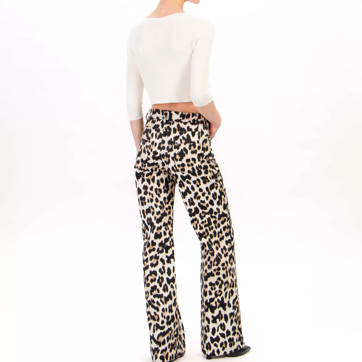 Outlet White Mood Haveone-Pantalone Maculato Zampetta Elasticizzato- Sand/Nero