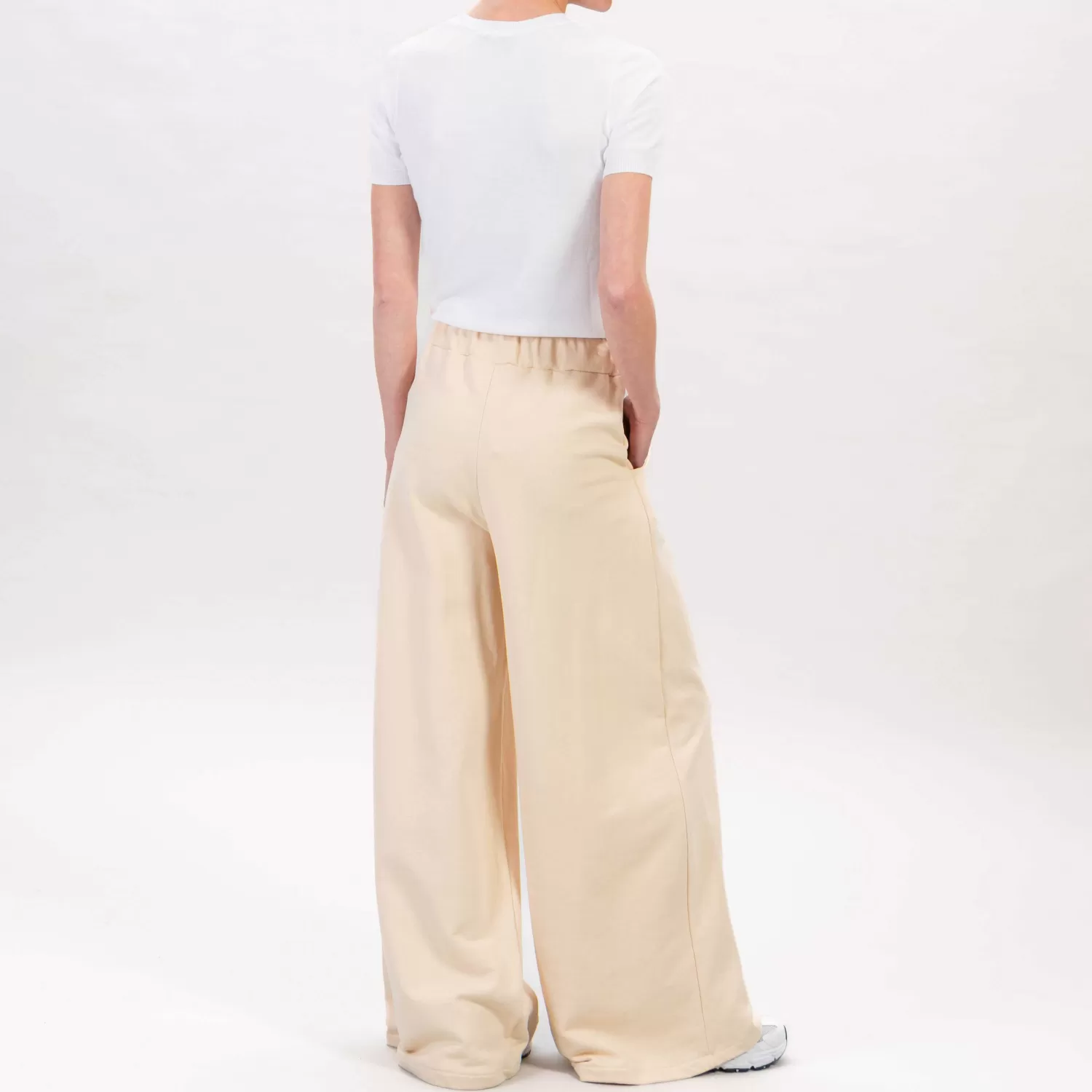 Hot White Mood Haveone-Pantalone Palazzo Felpa Elastico In Vita - Burro