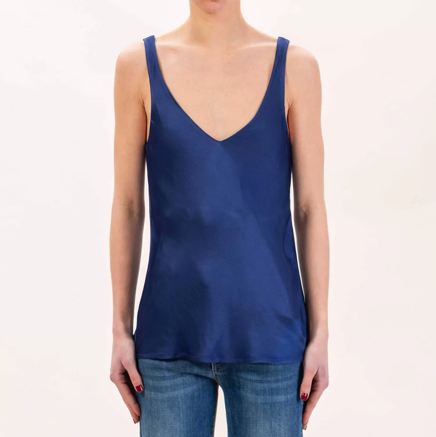 Store White Mood Haveone-Top Scollo V In Satin - Blu Notte