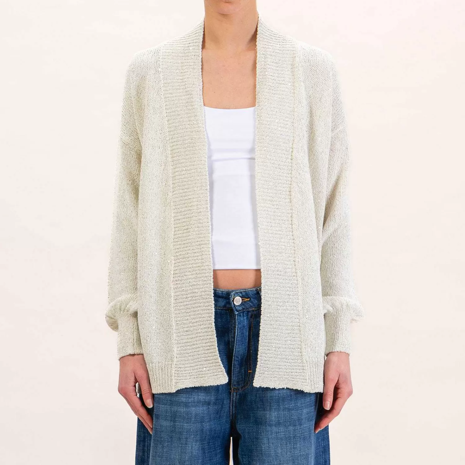 Cheap White Mood Kontatto-Cardigan Micro Paillettes Con Cintura - Ecru'