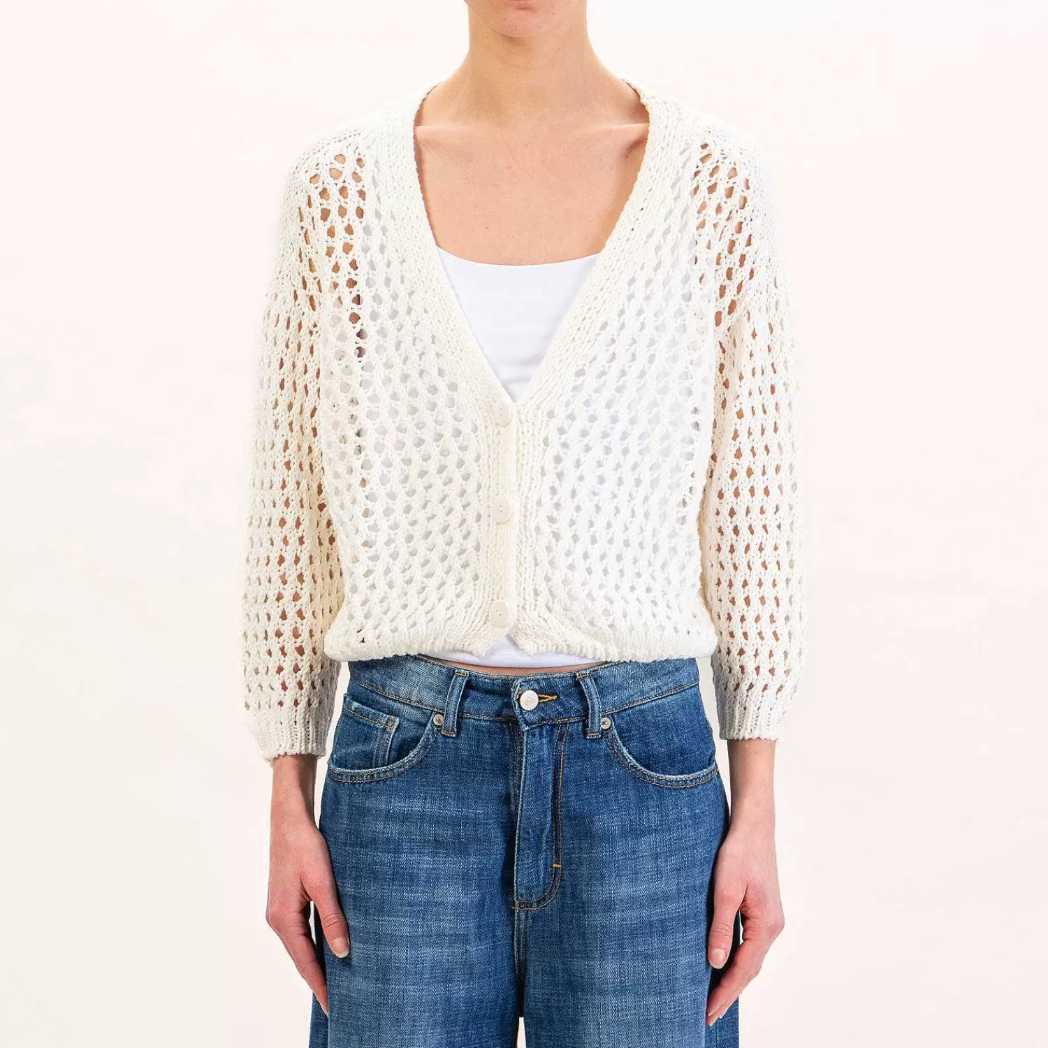 Best White Mood Kontatto-Cardigan Traforato - Latte