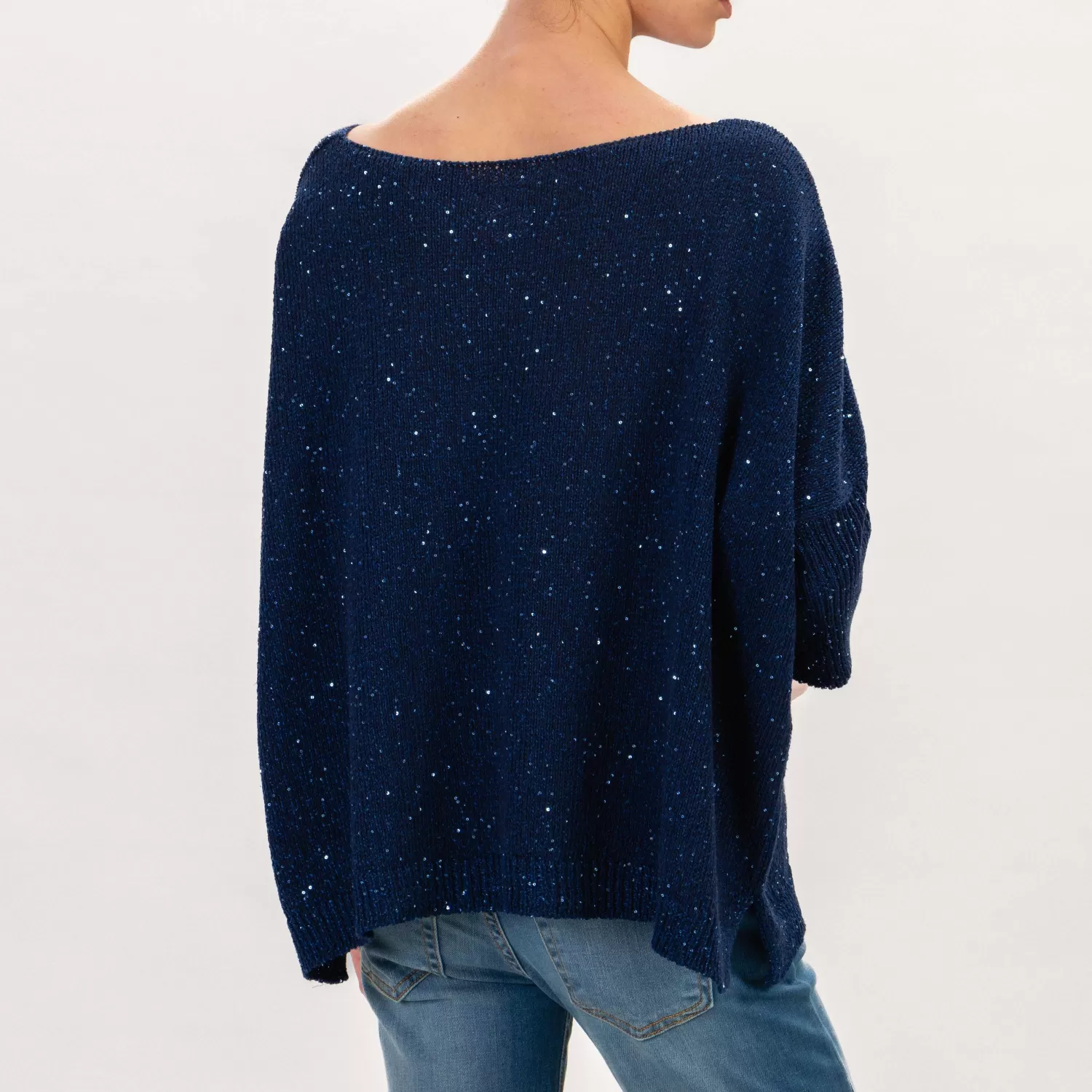 Hot White Mood Kontatto-Maglia Oversize Micro Paillettes - Blu