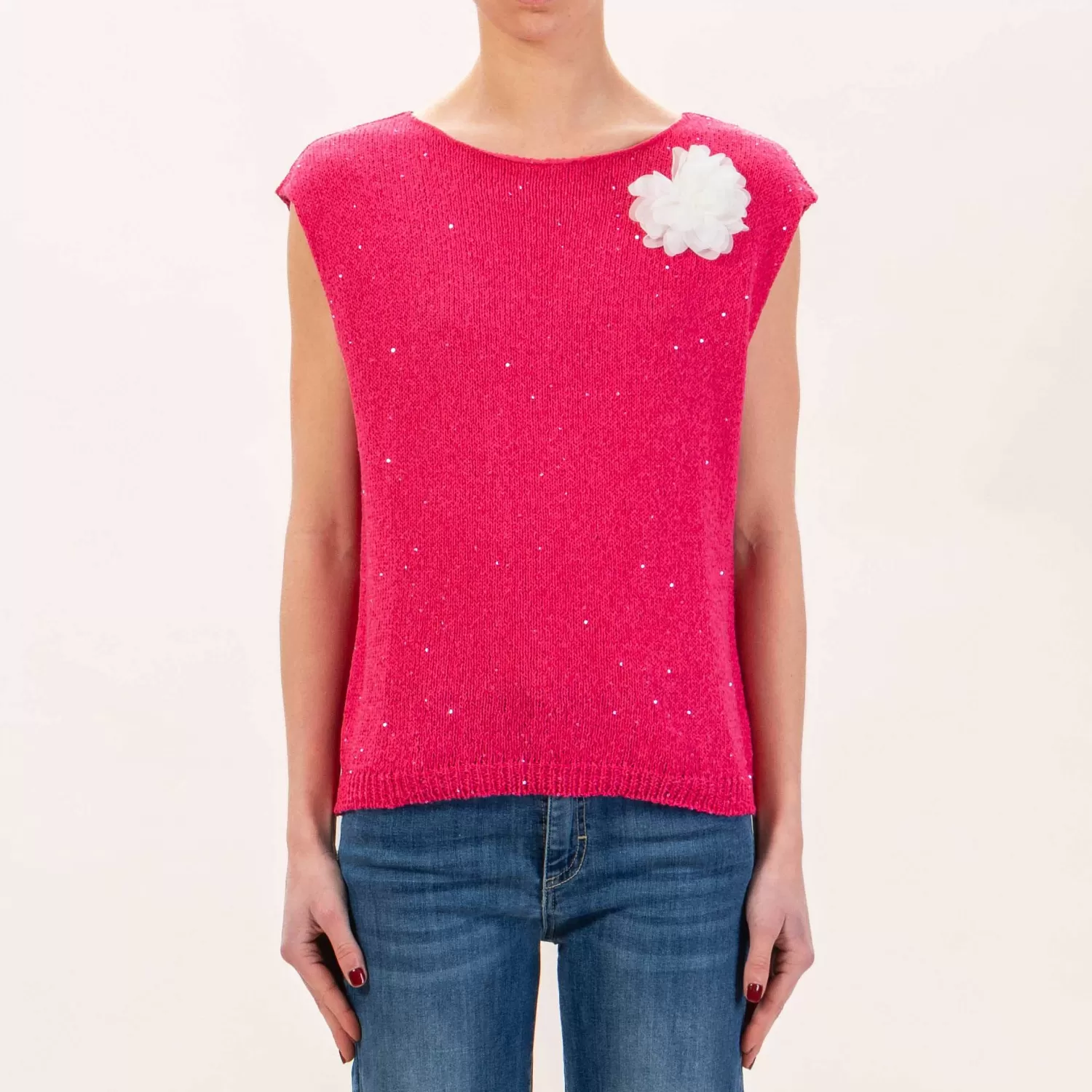 Cheap White Mood Kontatto-Maglia Smanicata Paillettes Con Spilla - Fucsia