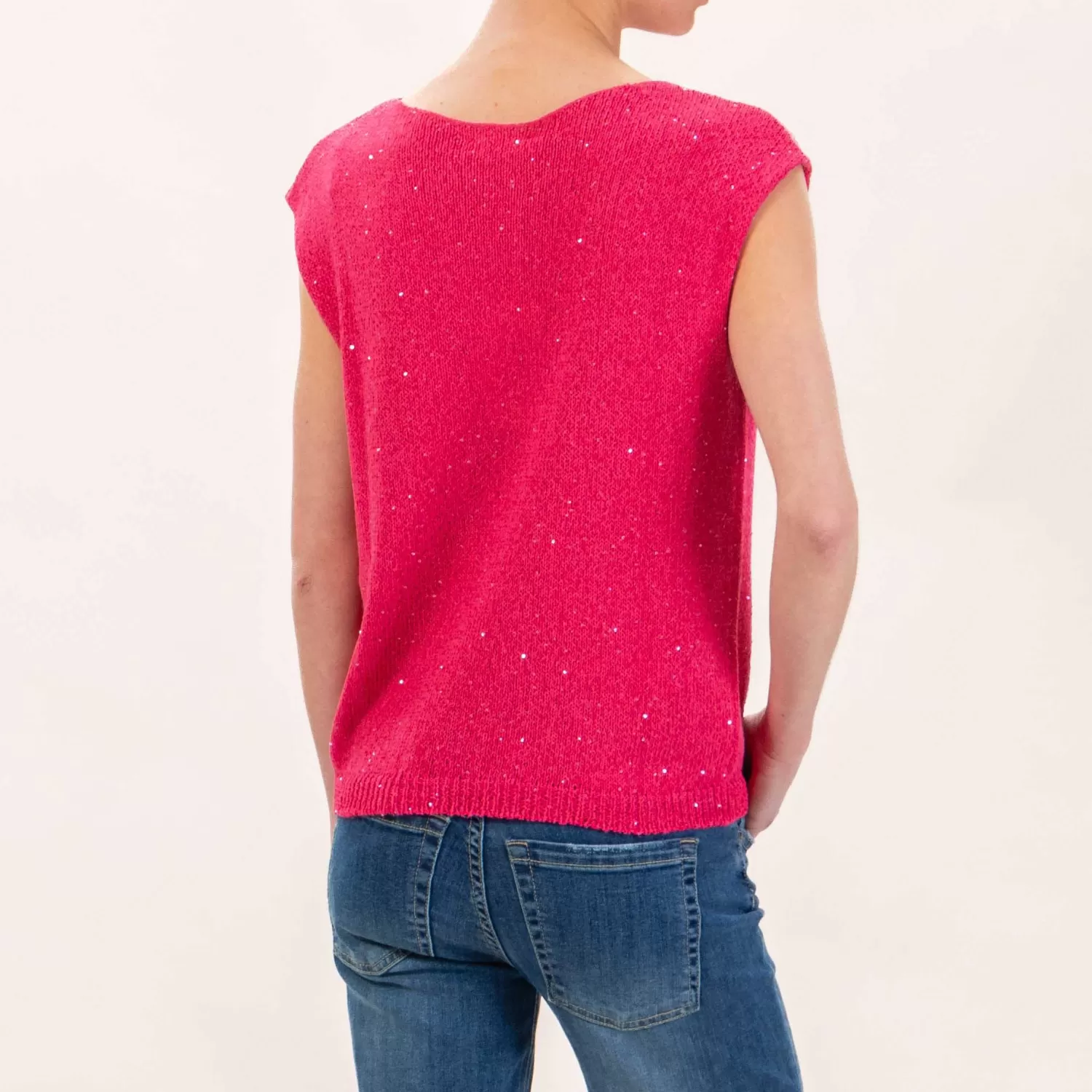 Cheap White Mood Kontatto-Maglia Smanicata Paillettes Con Spilla - Fucsia