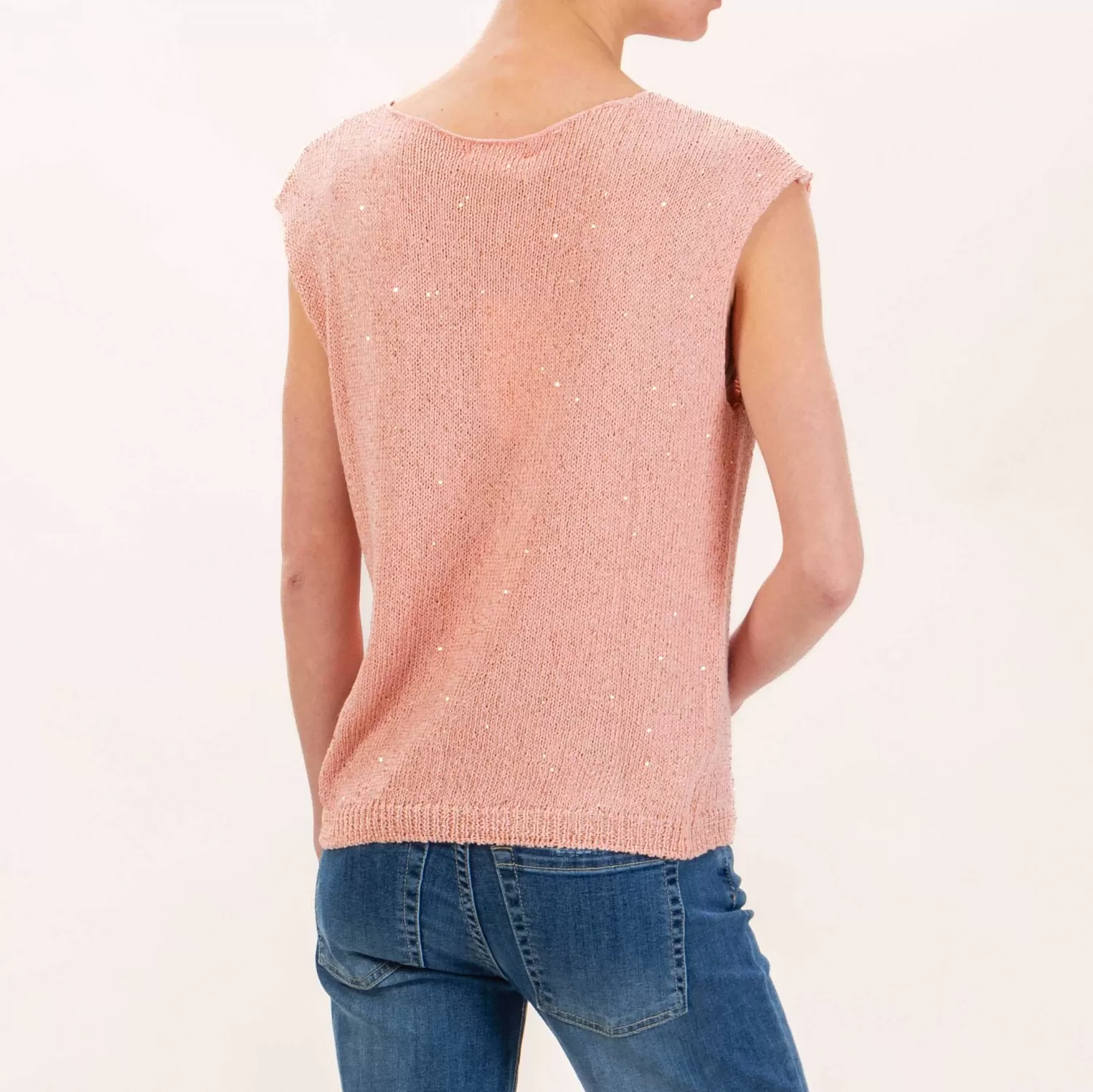 Discount White Mood Kontatto-Maglia Smanicata Paillettes Con Spilla - Peach