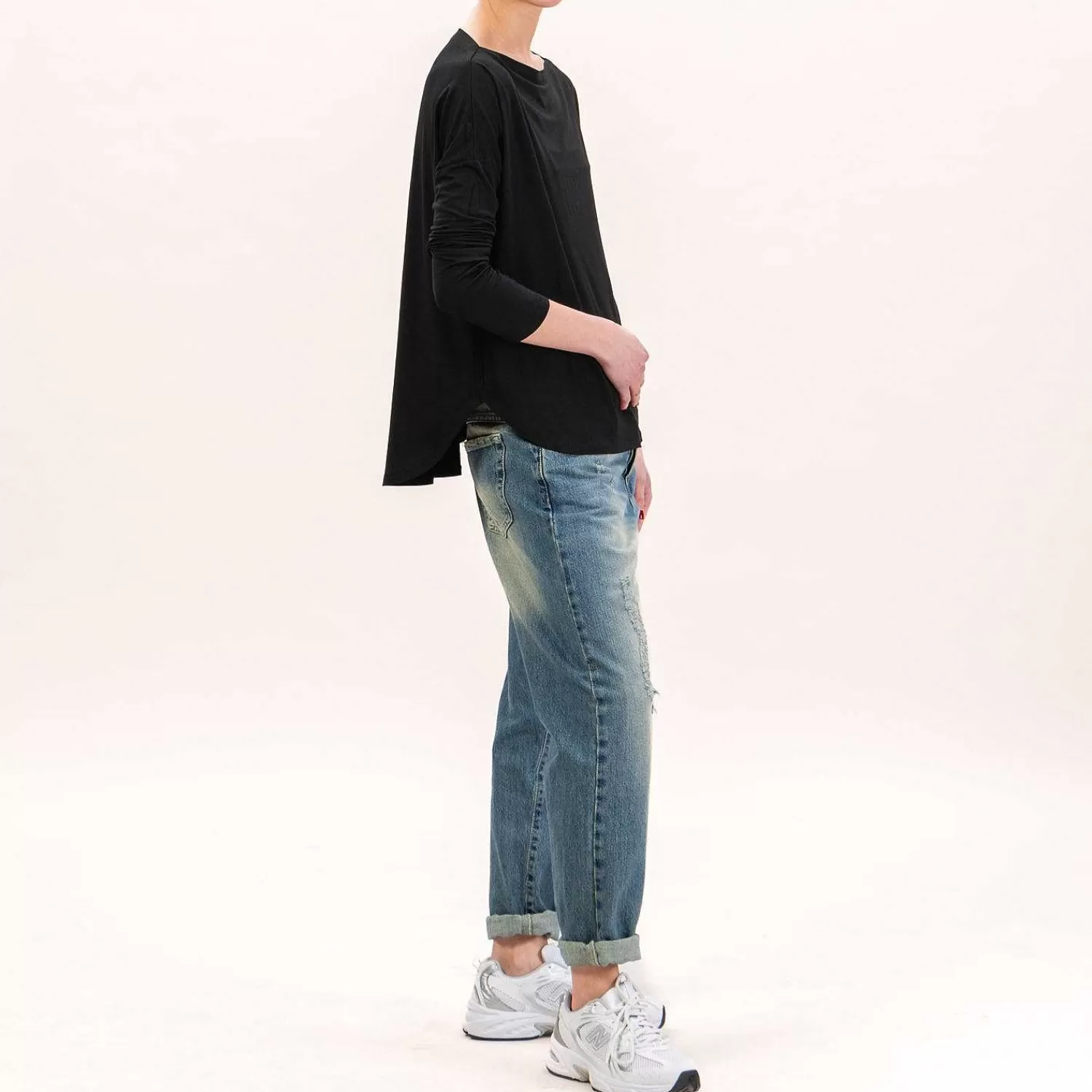 Online White Mood Kontatto-T-Shirt Stondata Oversize In Jersey - Nero