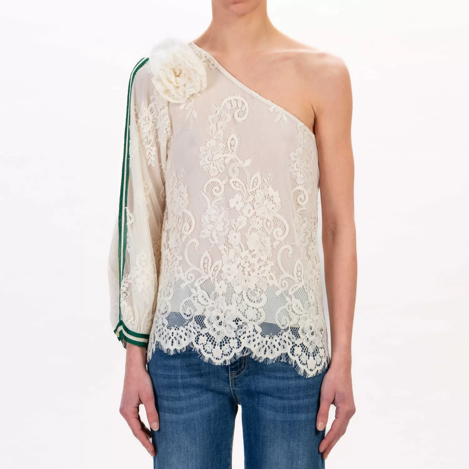 Clearance White Mood Motel-Blusa Monospalla In Pizzo - Burro