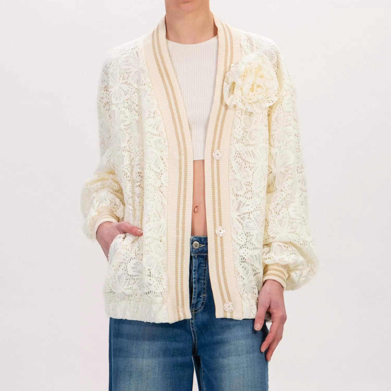 Best Sale White Mood Motel-Bomber Macrame Con Spilla - Burro/Oro