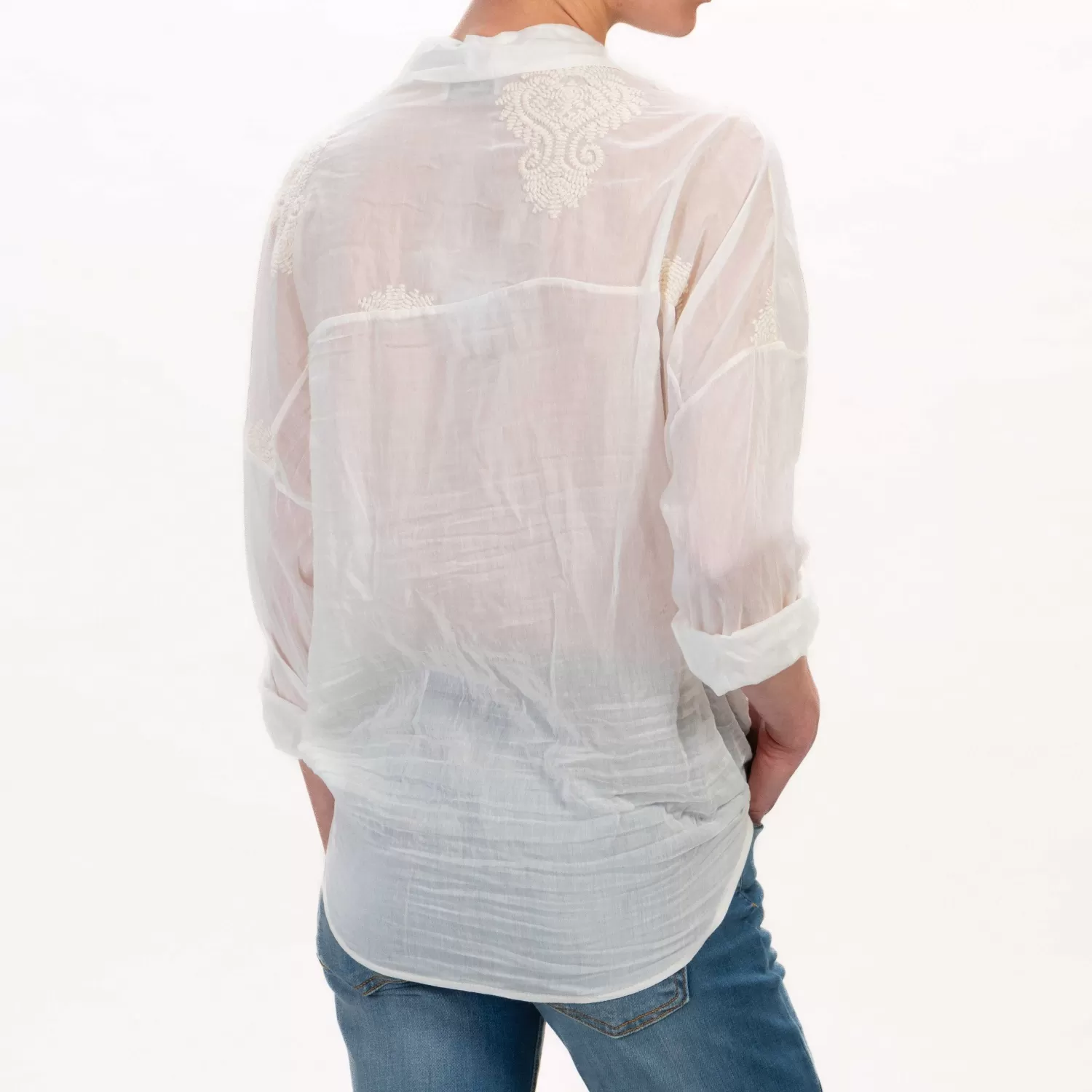 Fashion White Mood Motel-Camicia Mussola Con Ricami - Burro