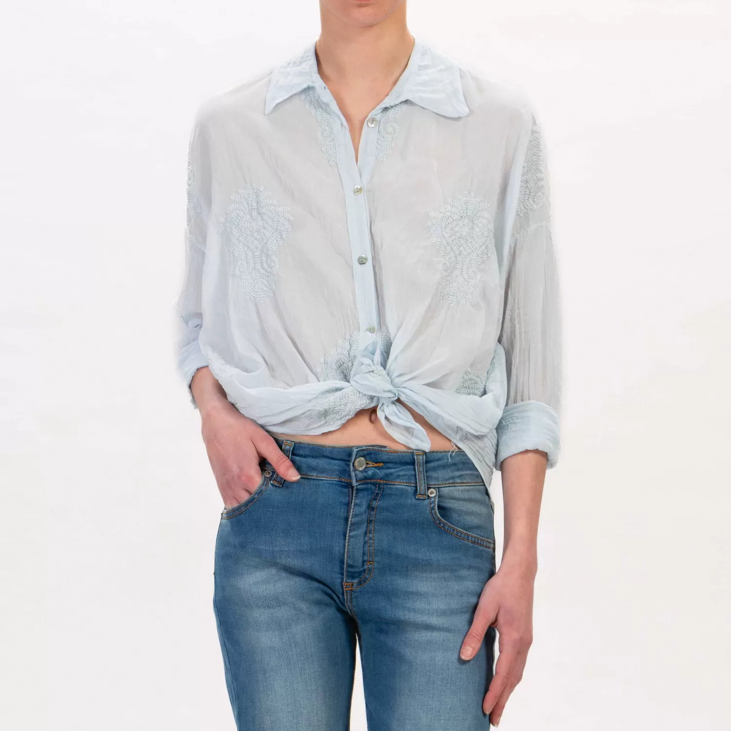 Cheap White Mood Motel-Camicia Mussola Con Ricami - Cielo