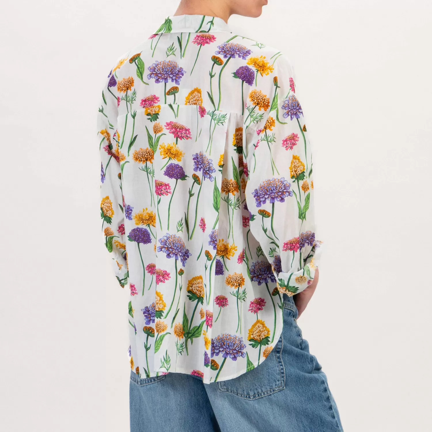 Flash Sale White Mood Motel-Camicia Mussola Fantasia Fiori Con Nodo - Latte/Verde/Mostarda