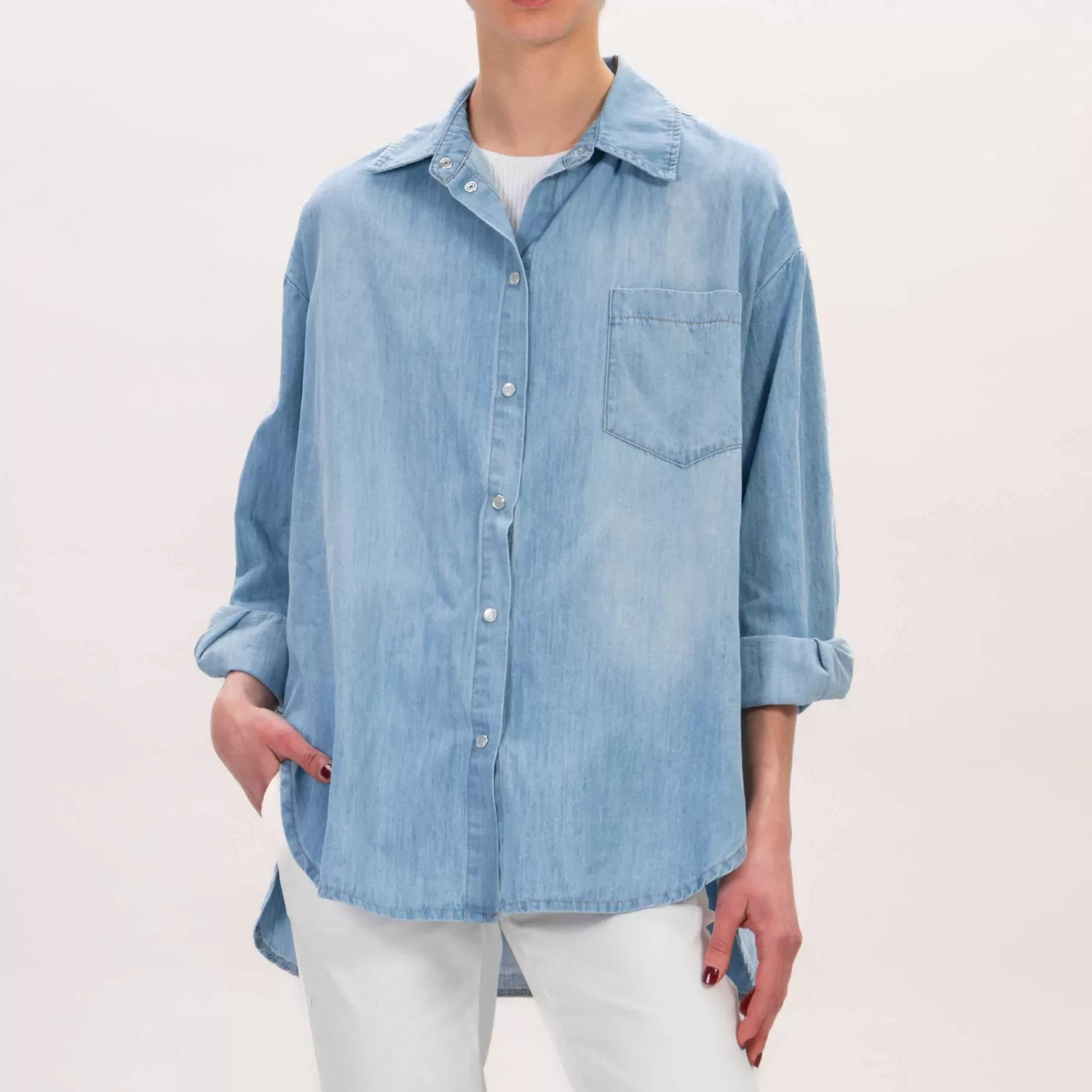 Flash Sale White Mood Motel-Camicia Oversize Chambray - Denim Chiaro