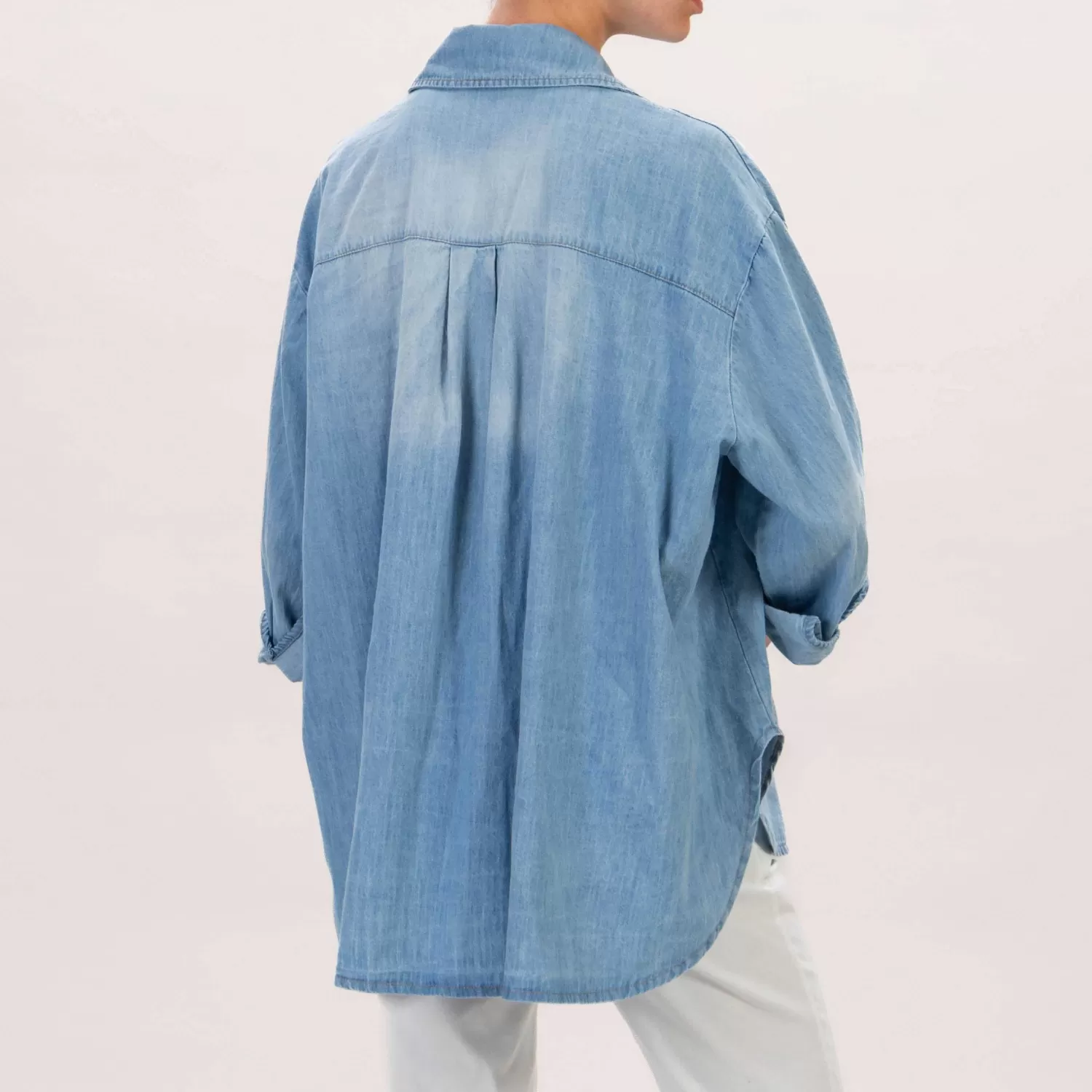 Cheap White Mood Motel-Camicia Oversize Chambray - Denim Chiaro