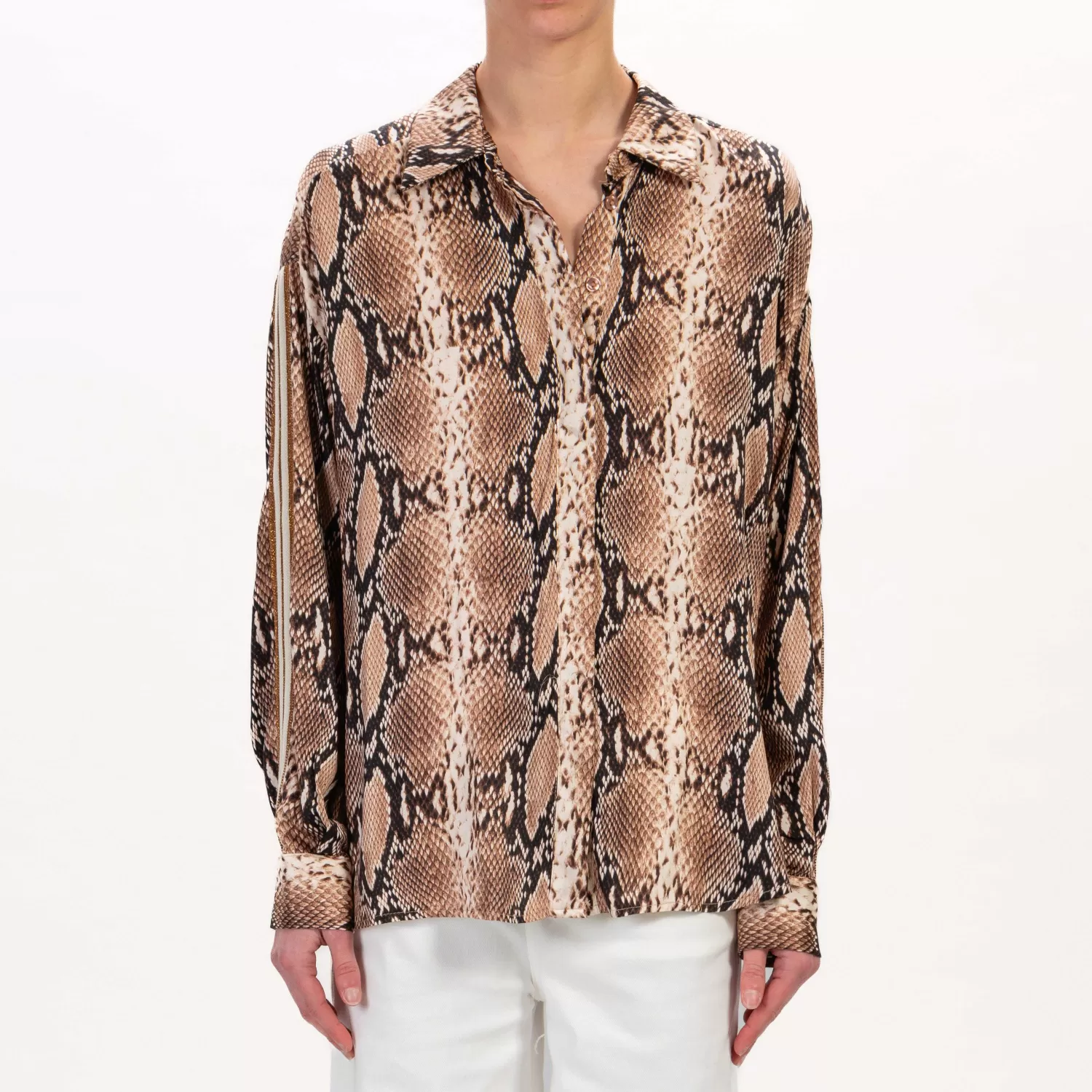 Discount White Mood Motel-Camicia Stampa Rettile Banda Laterale - Sand/Nero/Oro