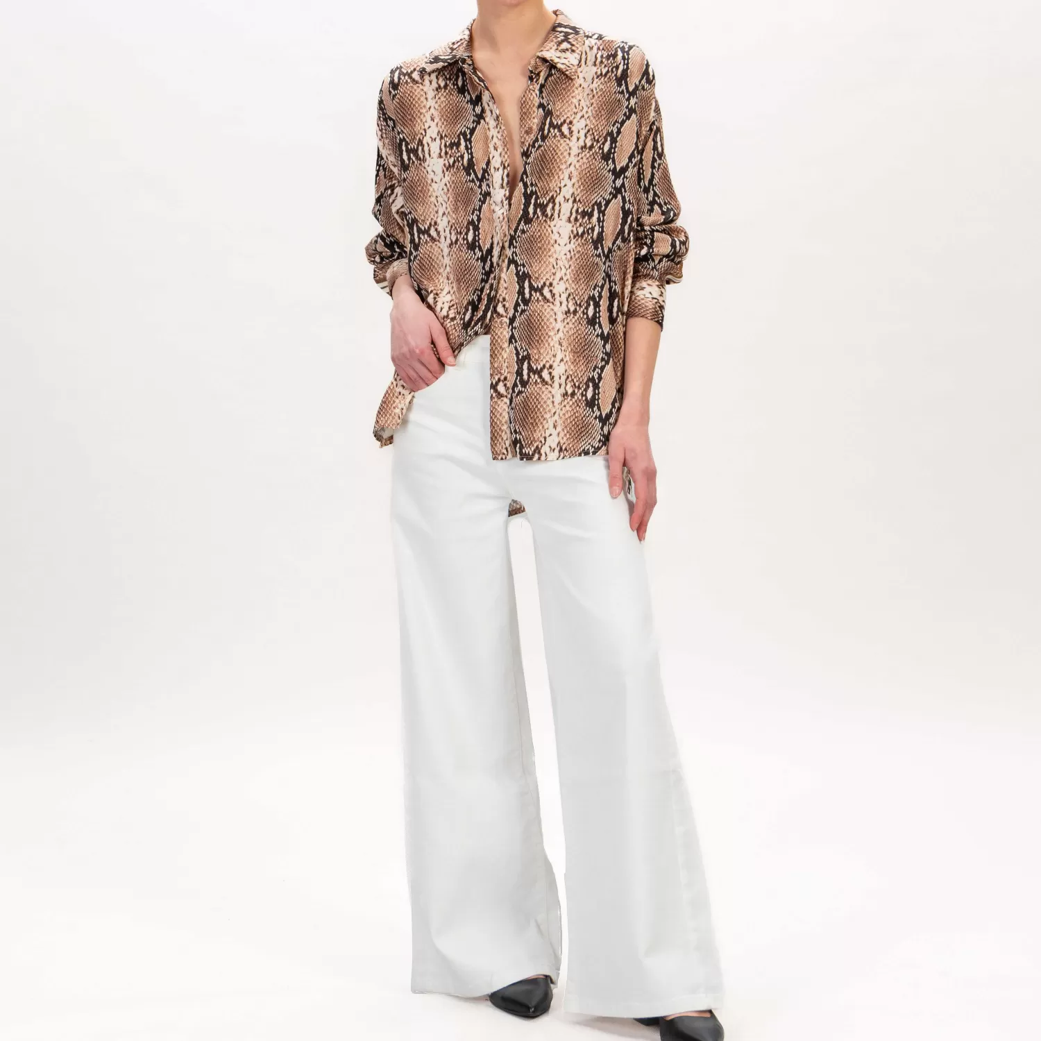 Discount White Mood Motel-Camicia Stampa Rettile Banda Laterale - Sand/Nero/Oro