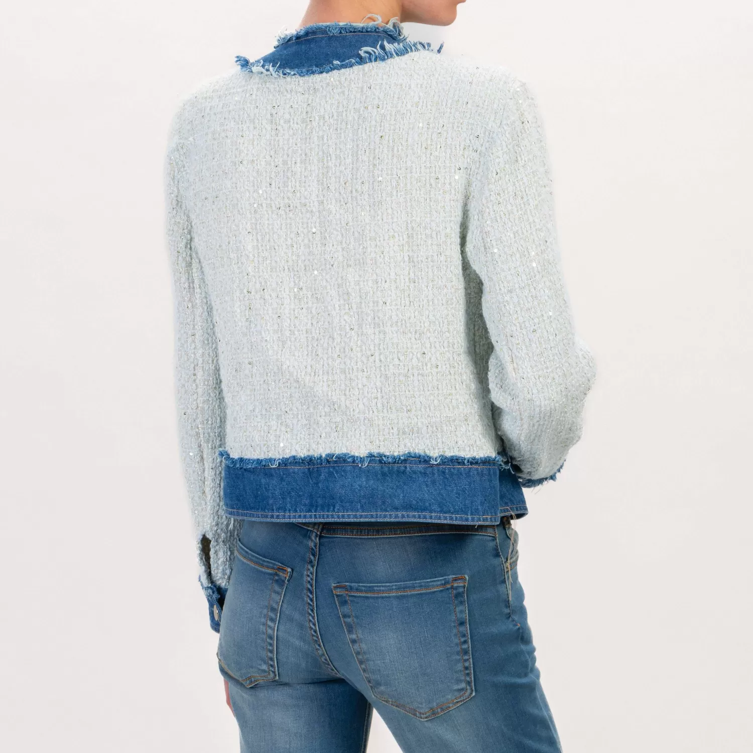 Shop White Mood Motel-Giacca Doppio Tessuto Boucle - Cielo/Burro/Denim