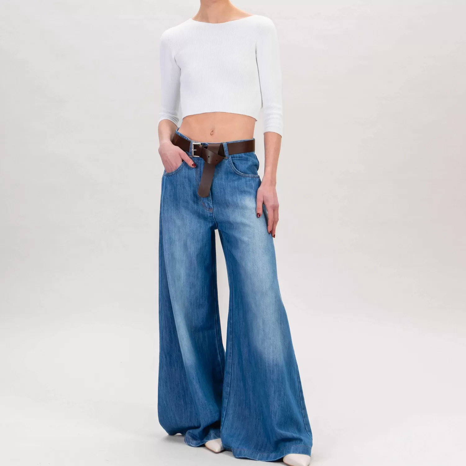 New White Mood Motel-Jeans Palazzo Con Cintura - Denim