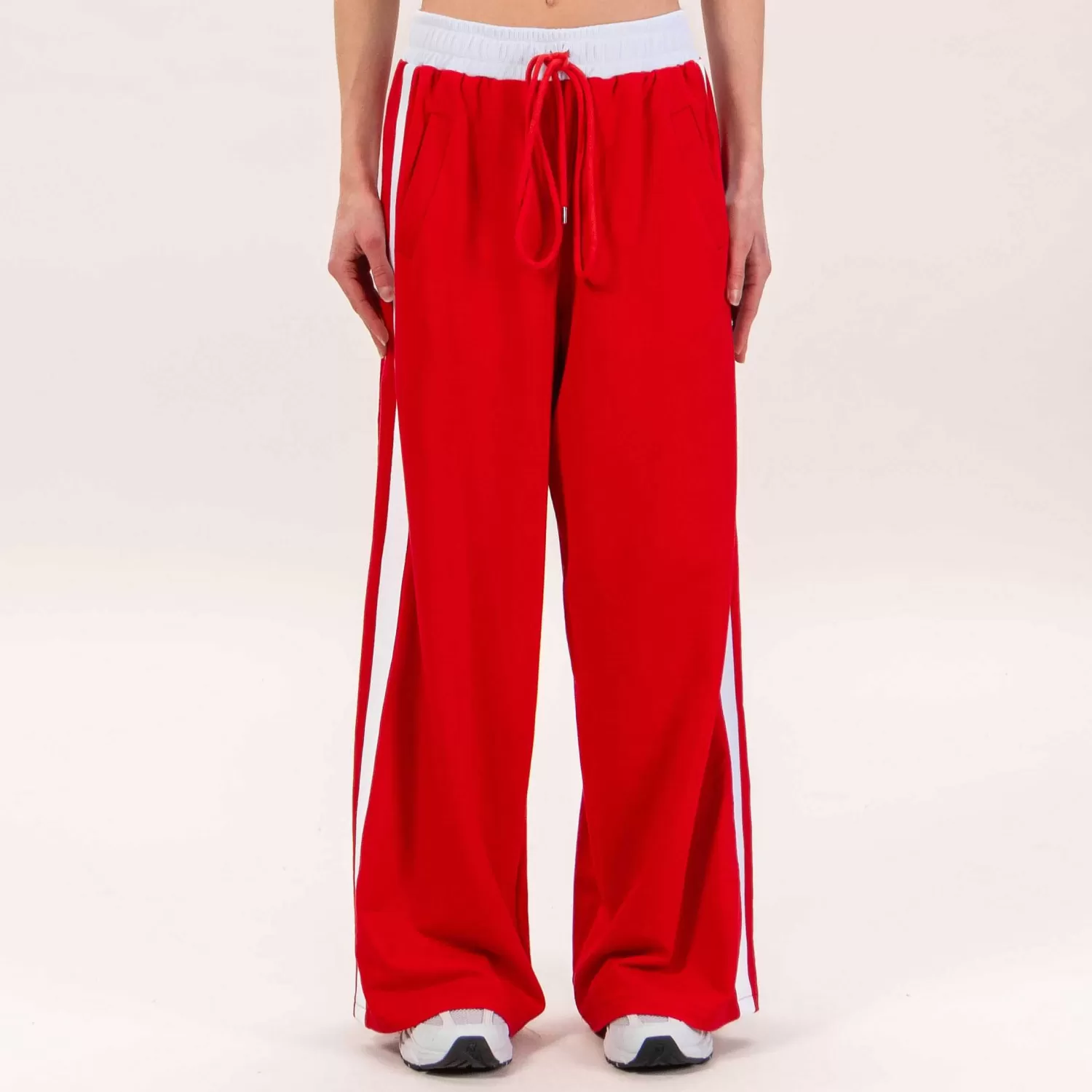 Hot White Mood Motel-Pantalone Banda Laterale Felpa Leggera - Rosso/Bianco