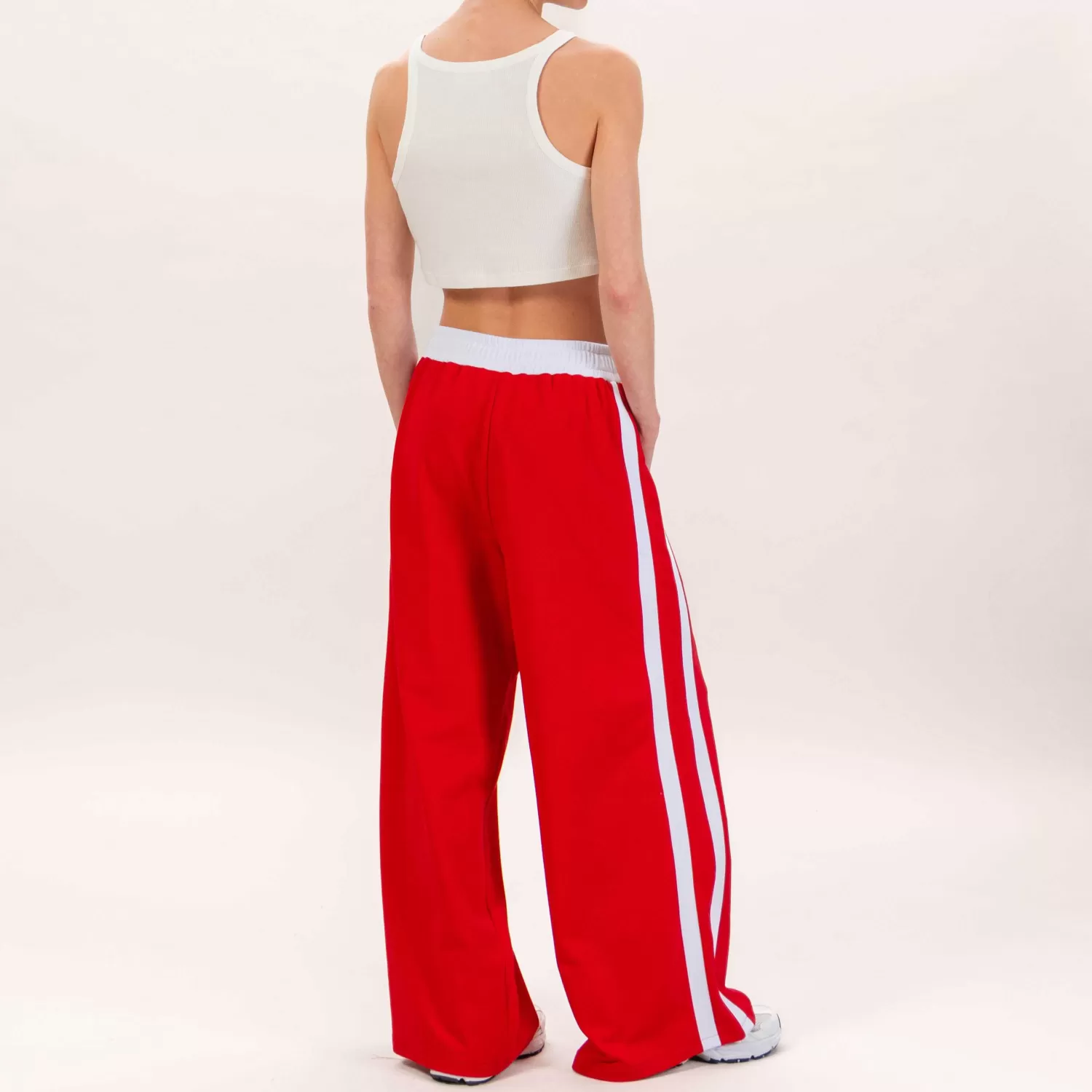 Hot White Mood Motel-Pantalone Banda Laterale Felpa Leggera - Rosso/Bianco