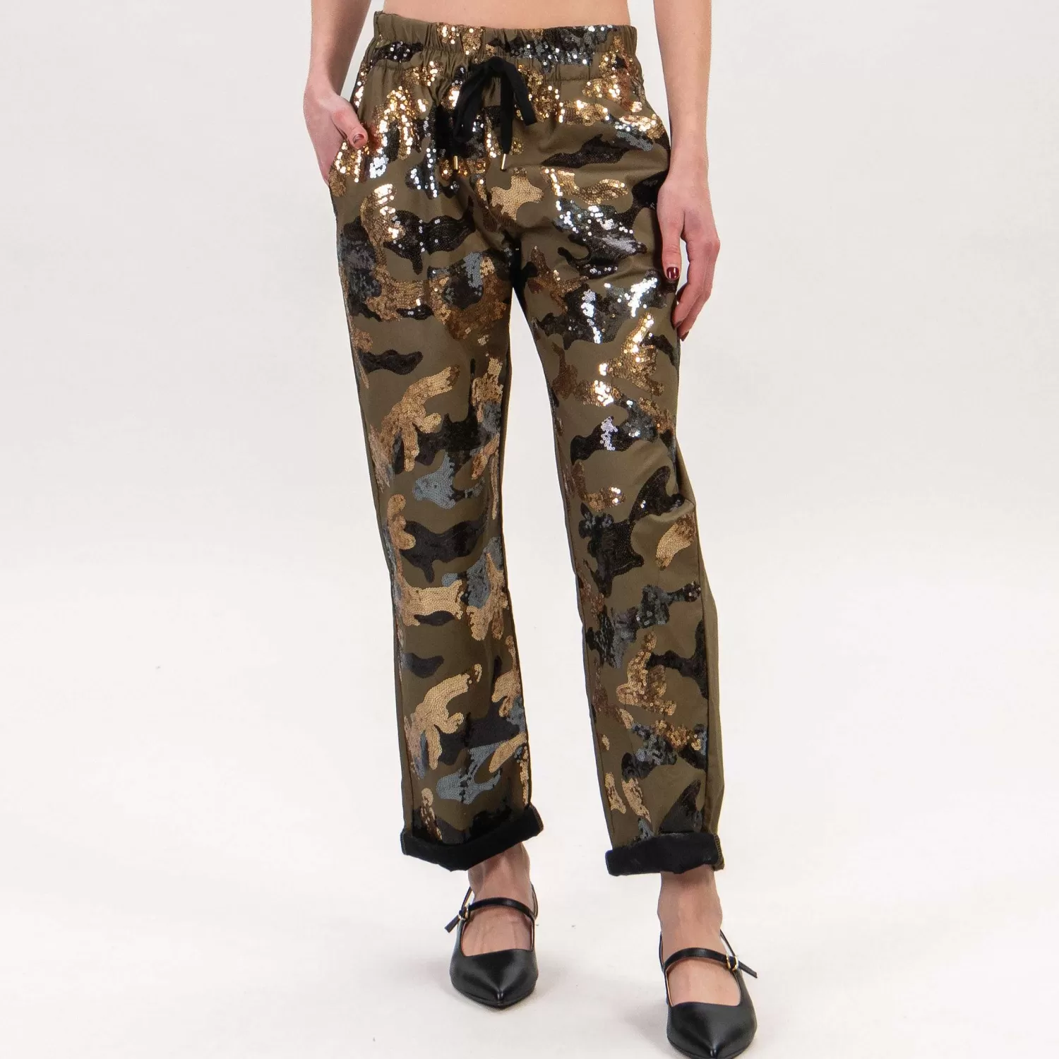 Clearance White Mood Motel-Pantalone Camouflage Con Paillettes - Militare