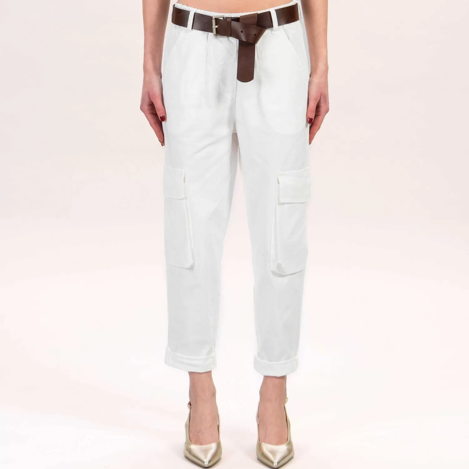 Online White Mood Motel-Pantalone Cargo Con Elastico - Latte