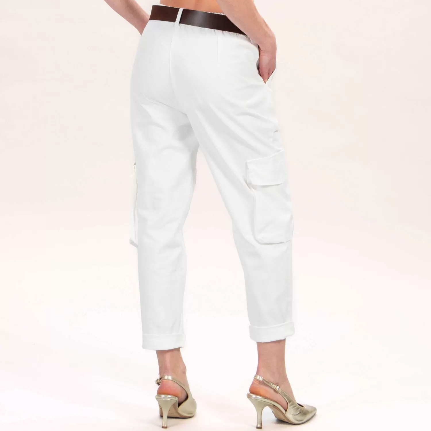 Online White Mood Motel-Pantalone Cargo Con Elastico - Latte