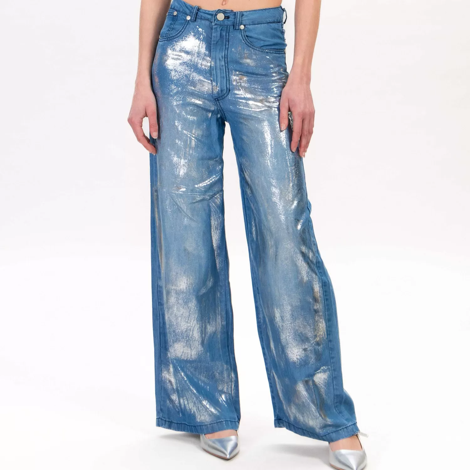 New White Mood Motel-Pantalone Chambray Spalmato - Denim