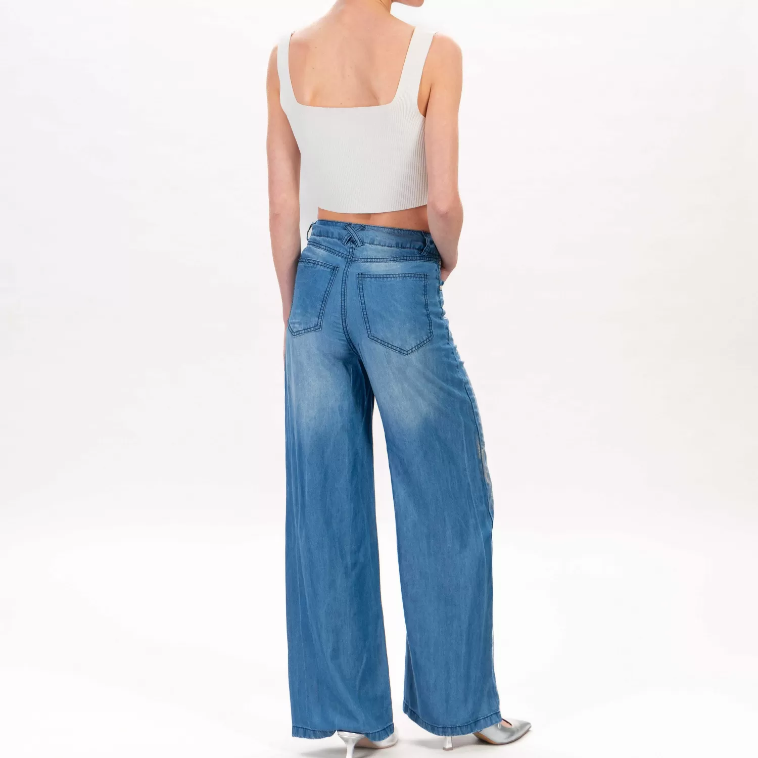 New White Mood Motel-Pantalone Chambray Spalmato - Denim