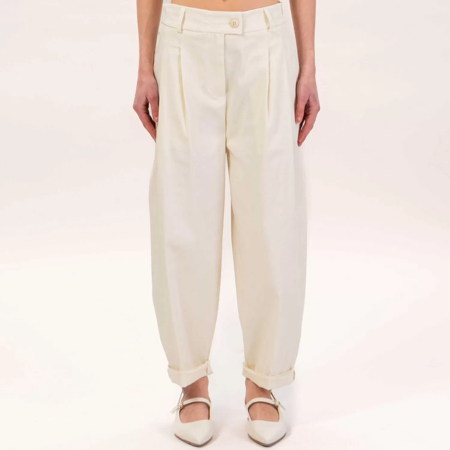 Flash Sale White Mood Motel-Pantalone Con Pinces Elastico Dietro - Burro