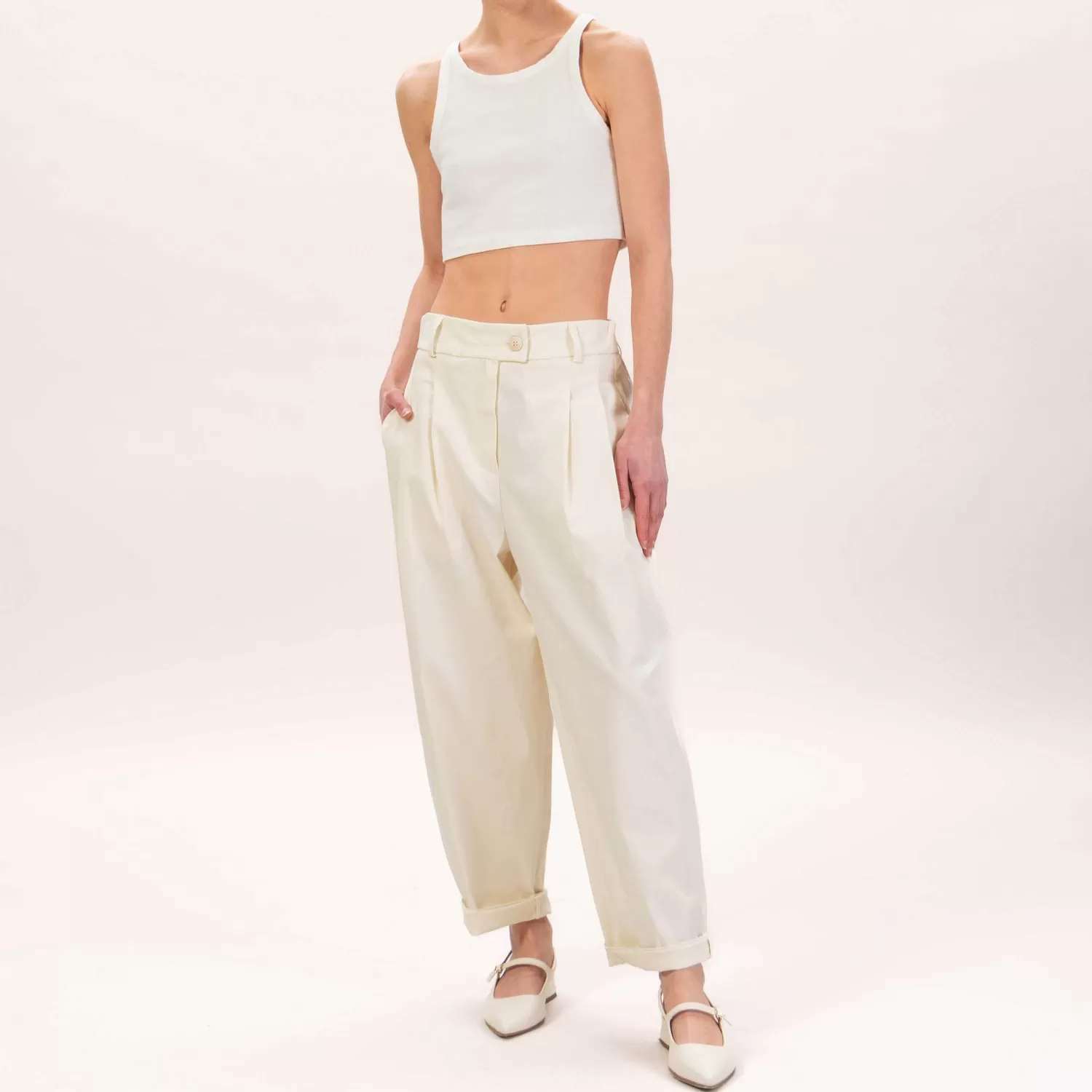 Flash Sale White Mood Motel-Pantalone Con Pinces Elastico Dietro - Burro