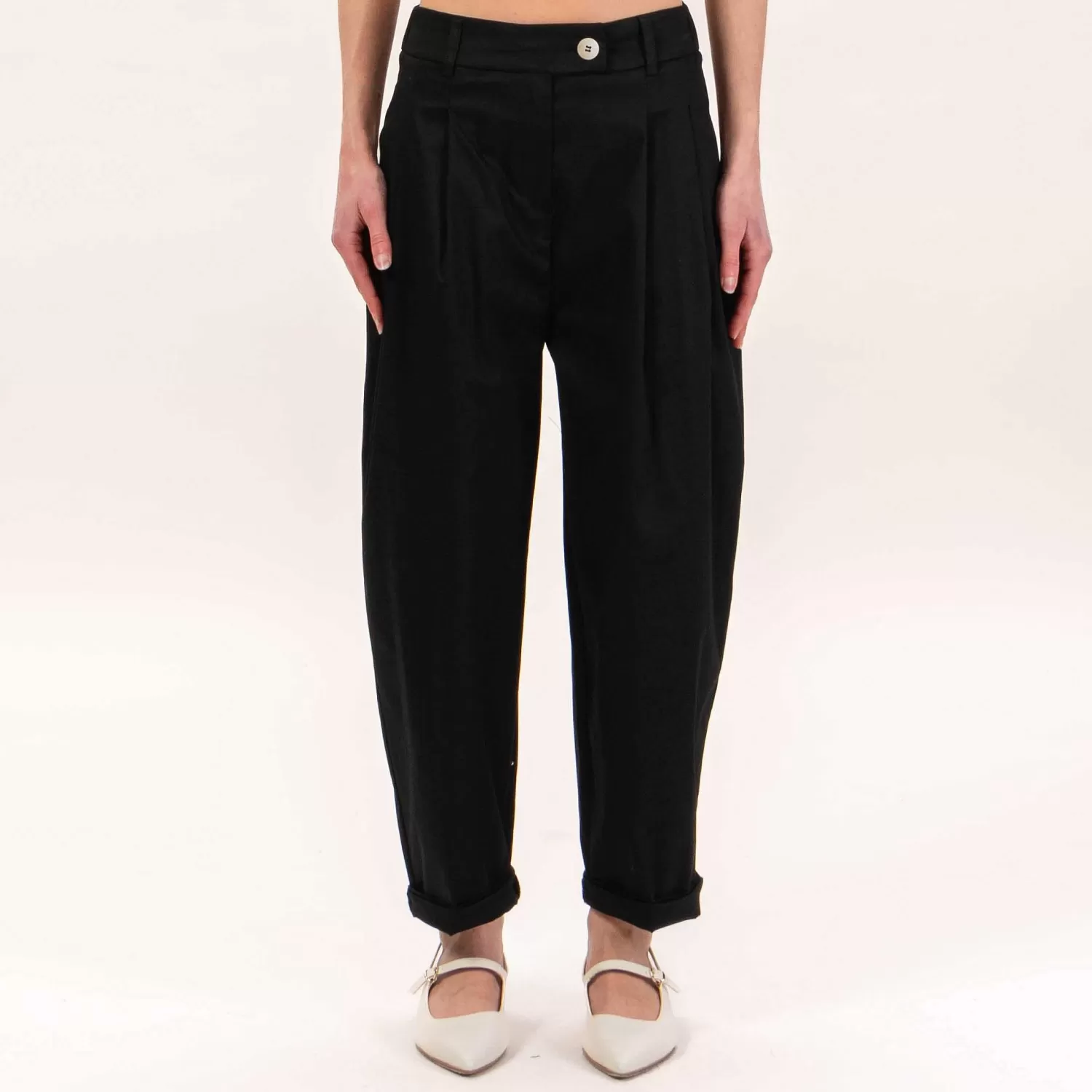 Clearance White Mood Motel-Pantalone Con Pinces Elastico Dietro - Nero