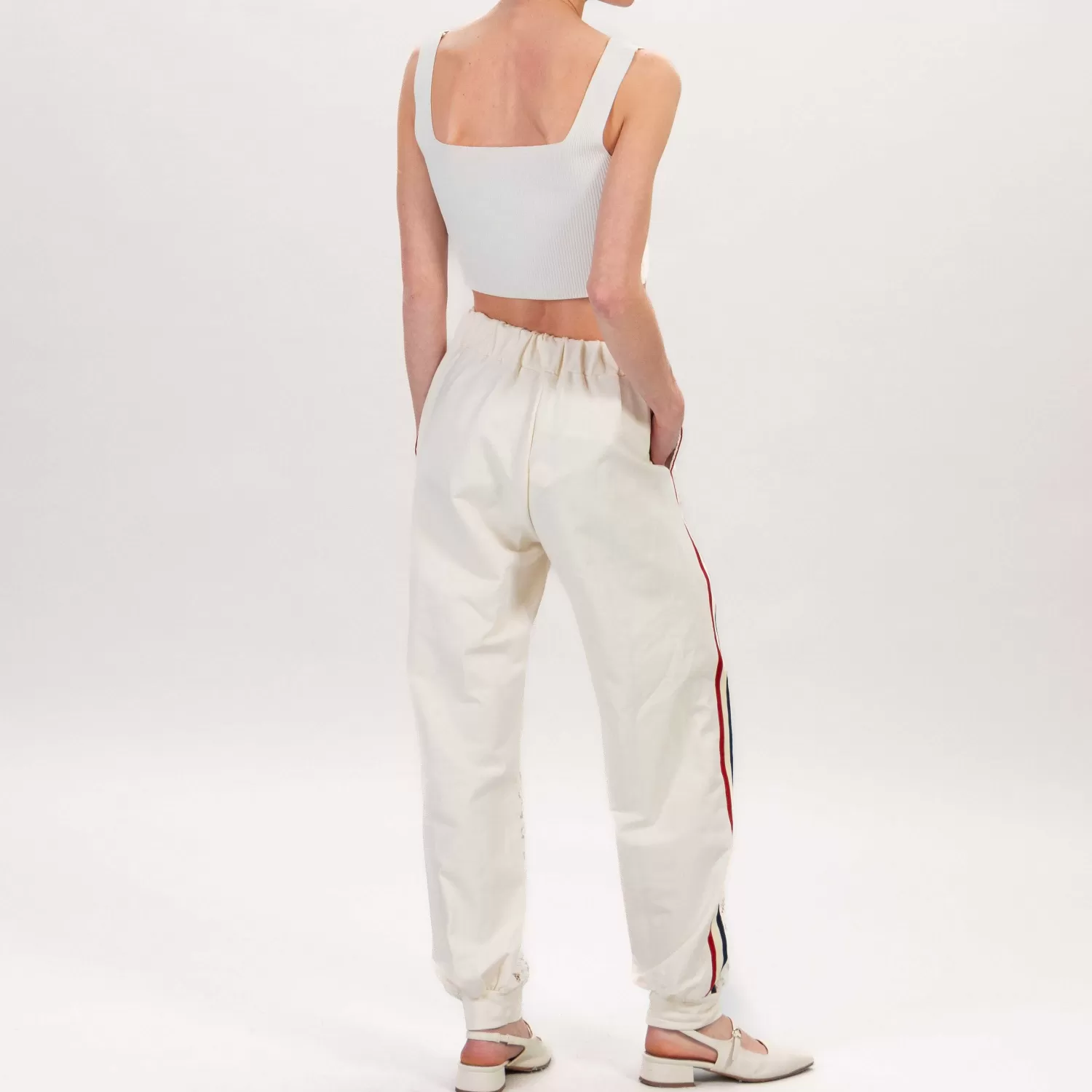 Discount White Mood Motel-Pantalone Pizzo Doppio Tessuto Banda Lateral - Burro/Rosso/Latte