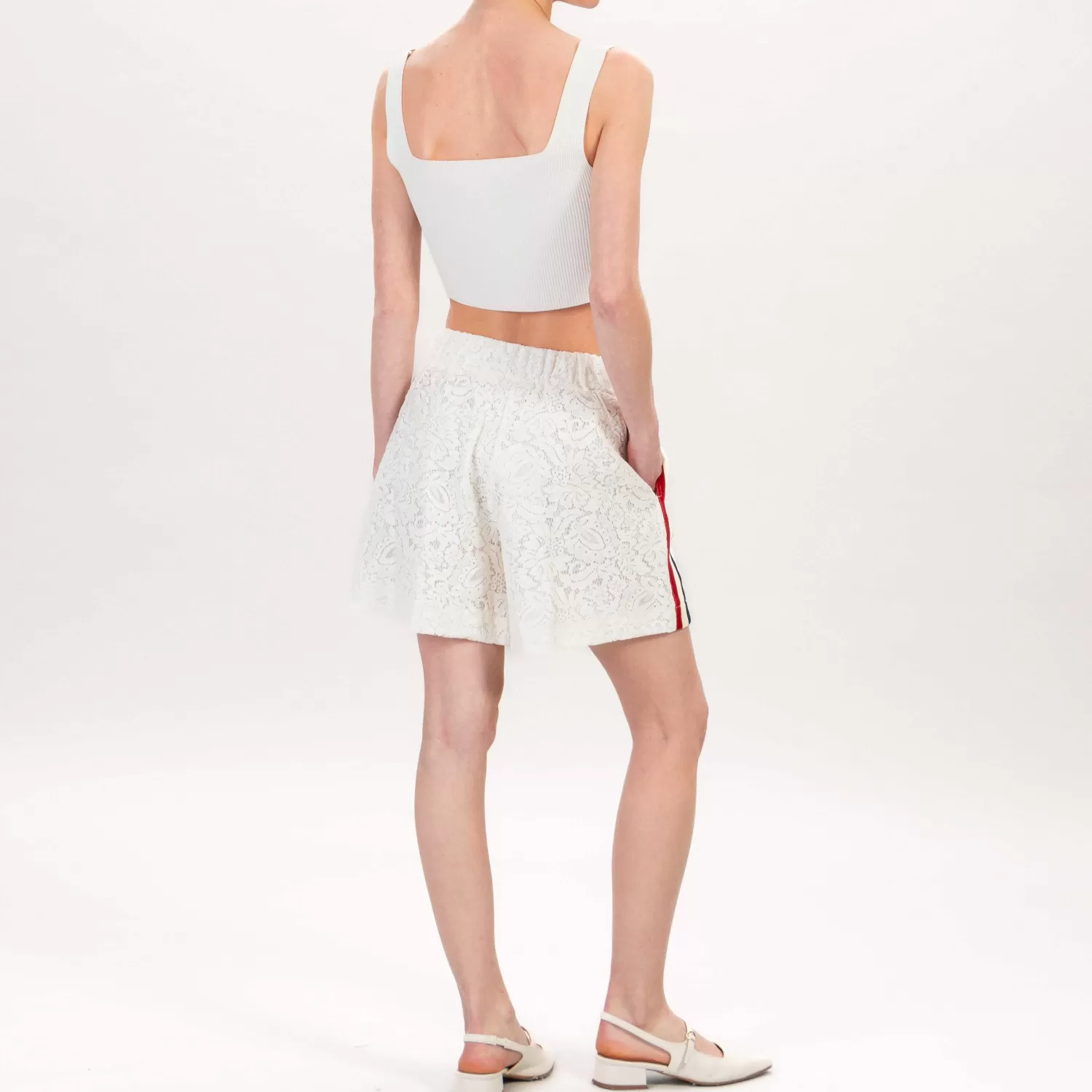 Outlet White Mood Motel-Shorts In Pizzo Banda Laterale - Burro/Rosso/Latte