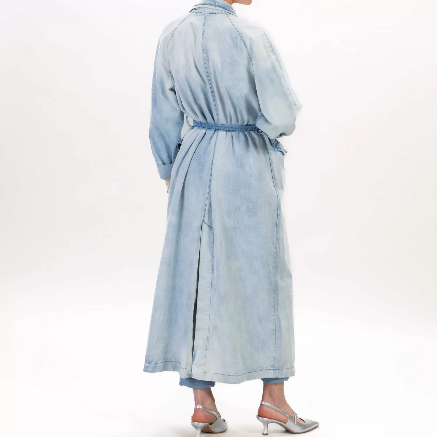 Hot White Mood Motel-Trench In Denim Con Spilla Removibile - Denim Chiaro