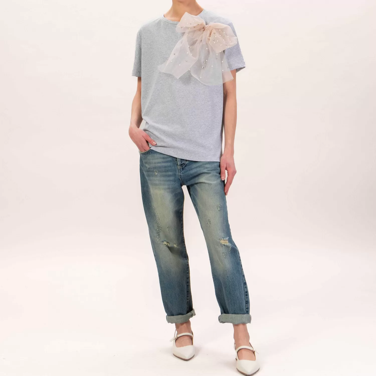 Clearance White Mood Motel-T-Shirt Con Spilla - Grigio