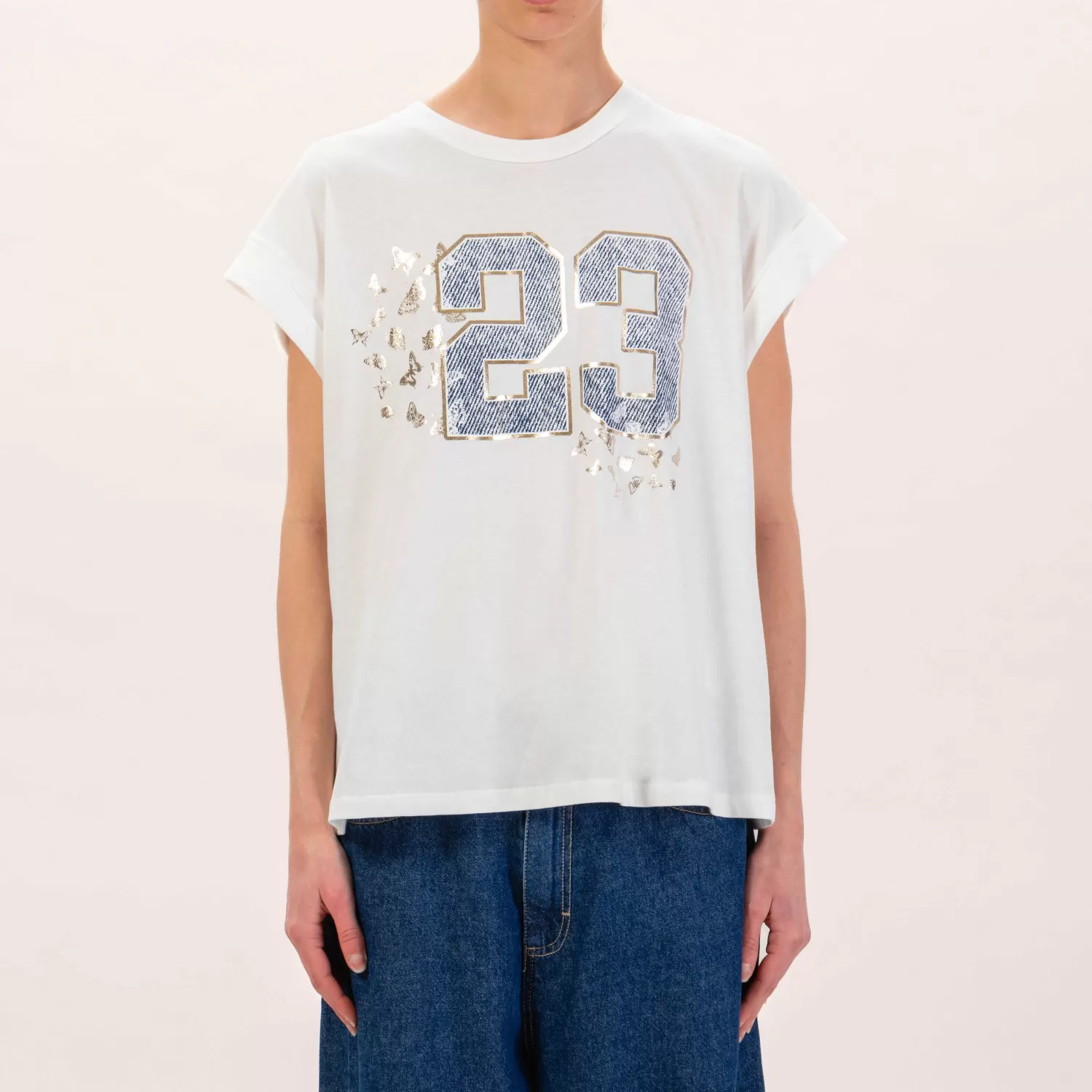 Fashion White Mood Motel-T-Shirt Fantasia Farfalle - Latte