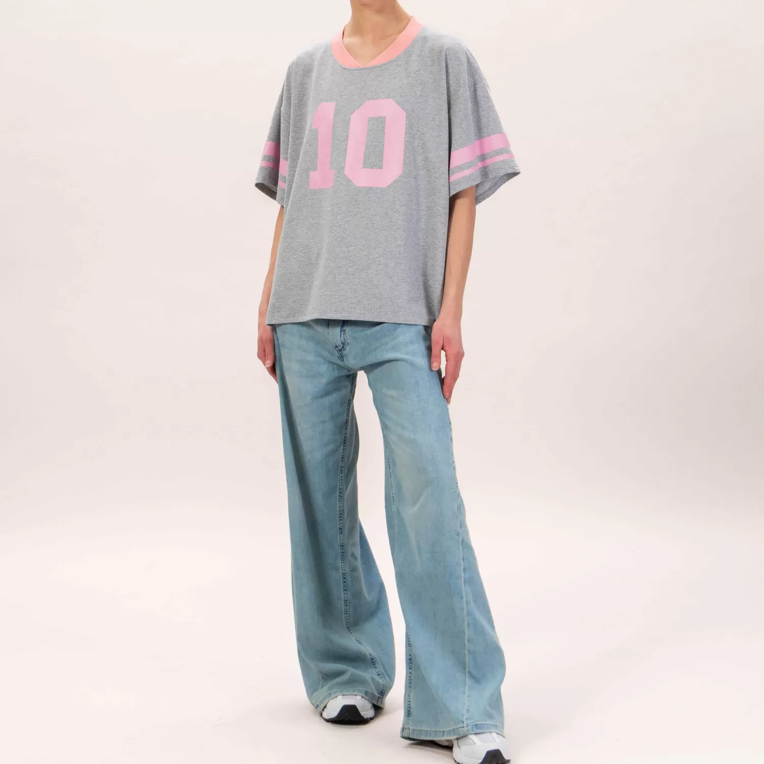 Outlet White Mood Motel-T-Shirt Hockey Felpa Leggera - Grigio/Rosa