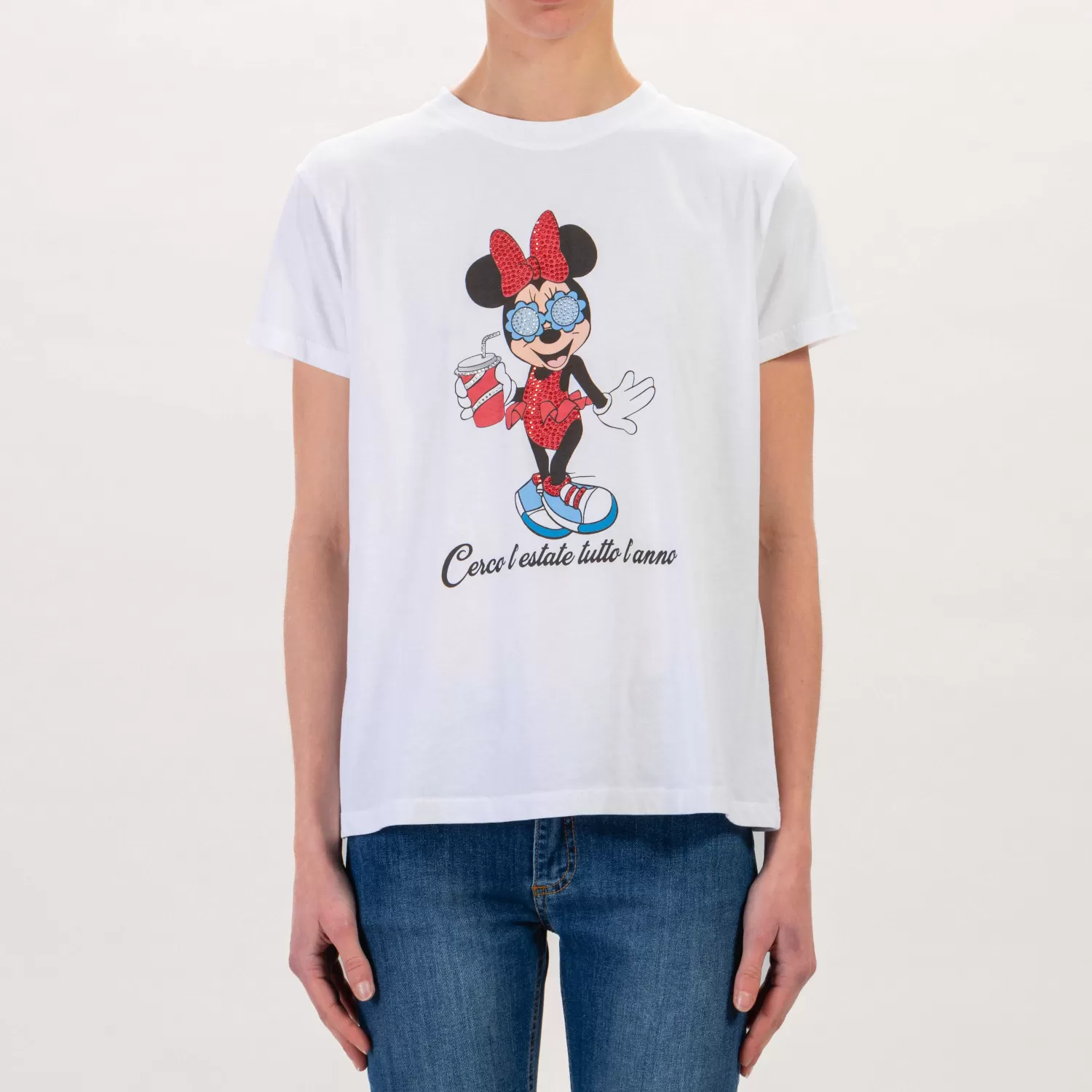 Cheap White Mood Motel-T-Shirt Minnie "Cerco L'Estate Tutto L'Anno" - Bianco