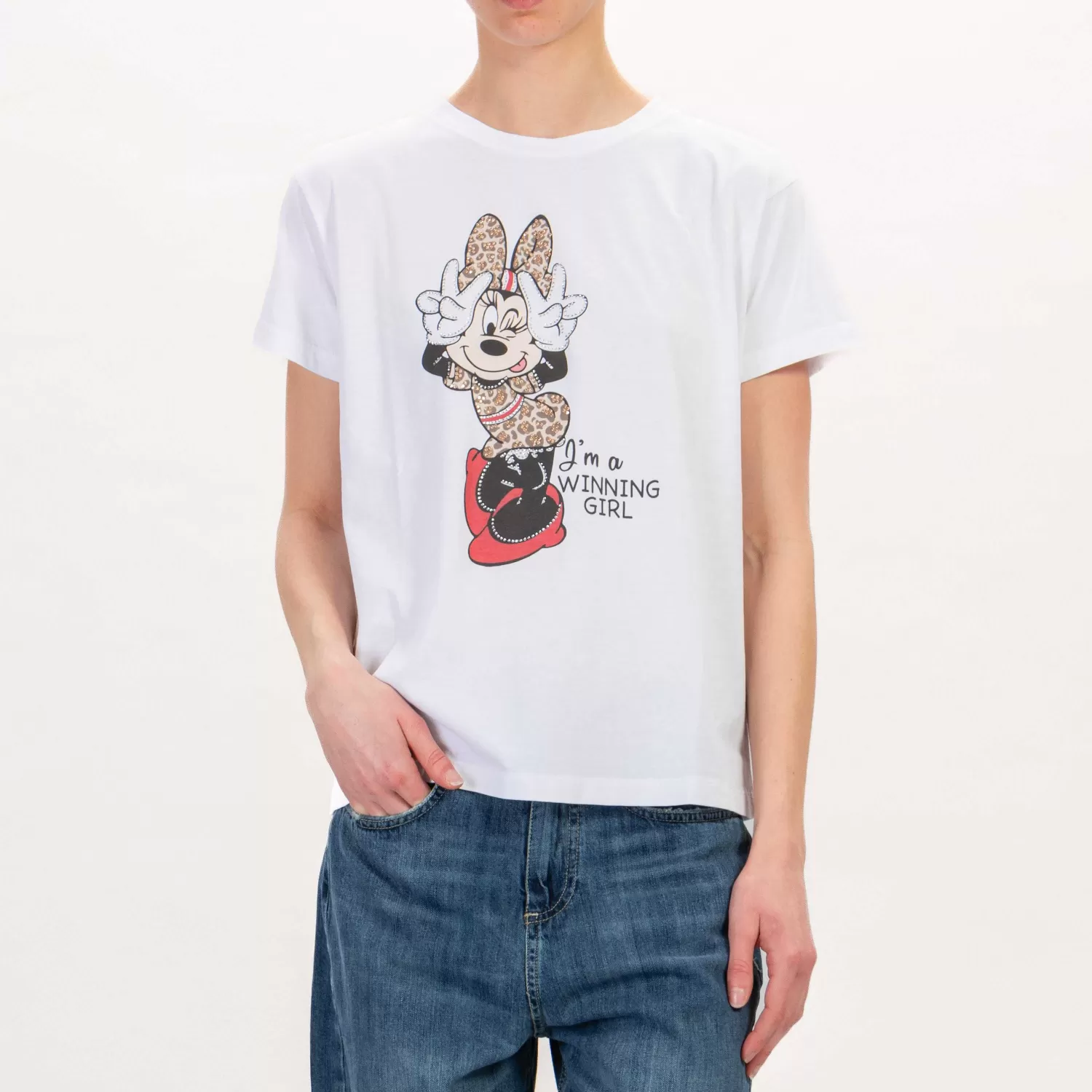 New White Mood Motel-T-Shirt Minnie "I'M A Winning Girl" - Bianco