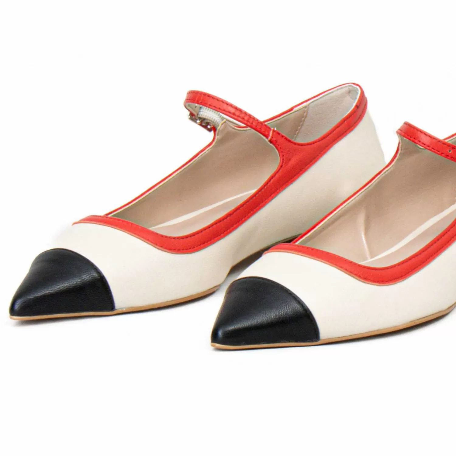 Cheap White Mood Ovye'-Ballerina Punta Con Cinturino - Burro/Nero/Rosso