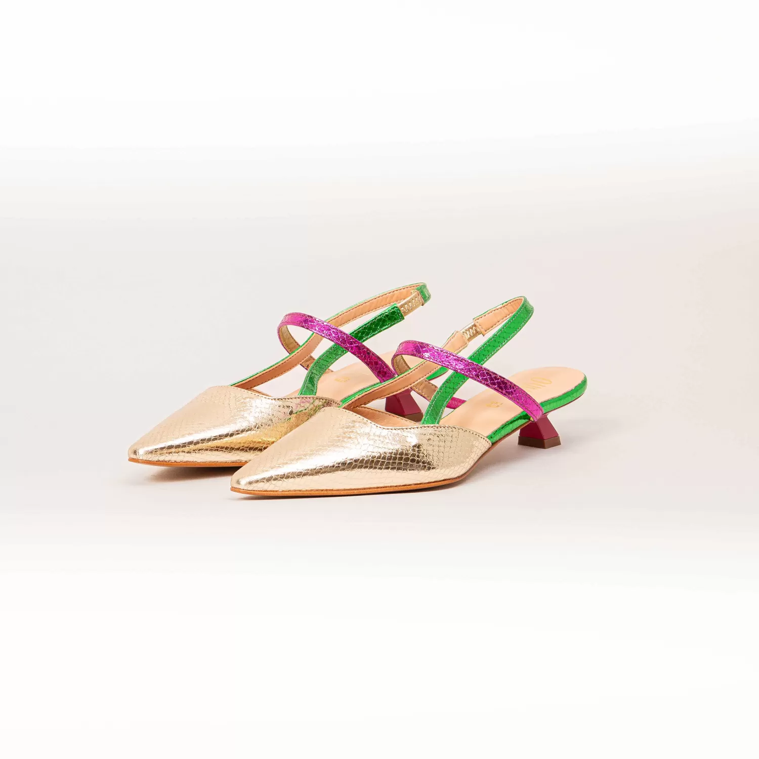 Online White Mood Ovye'-Slingback Stampa Pitone - Platino/Verde/Fucsia